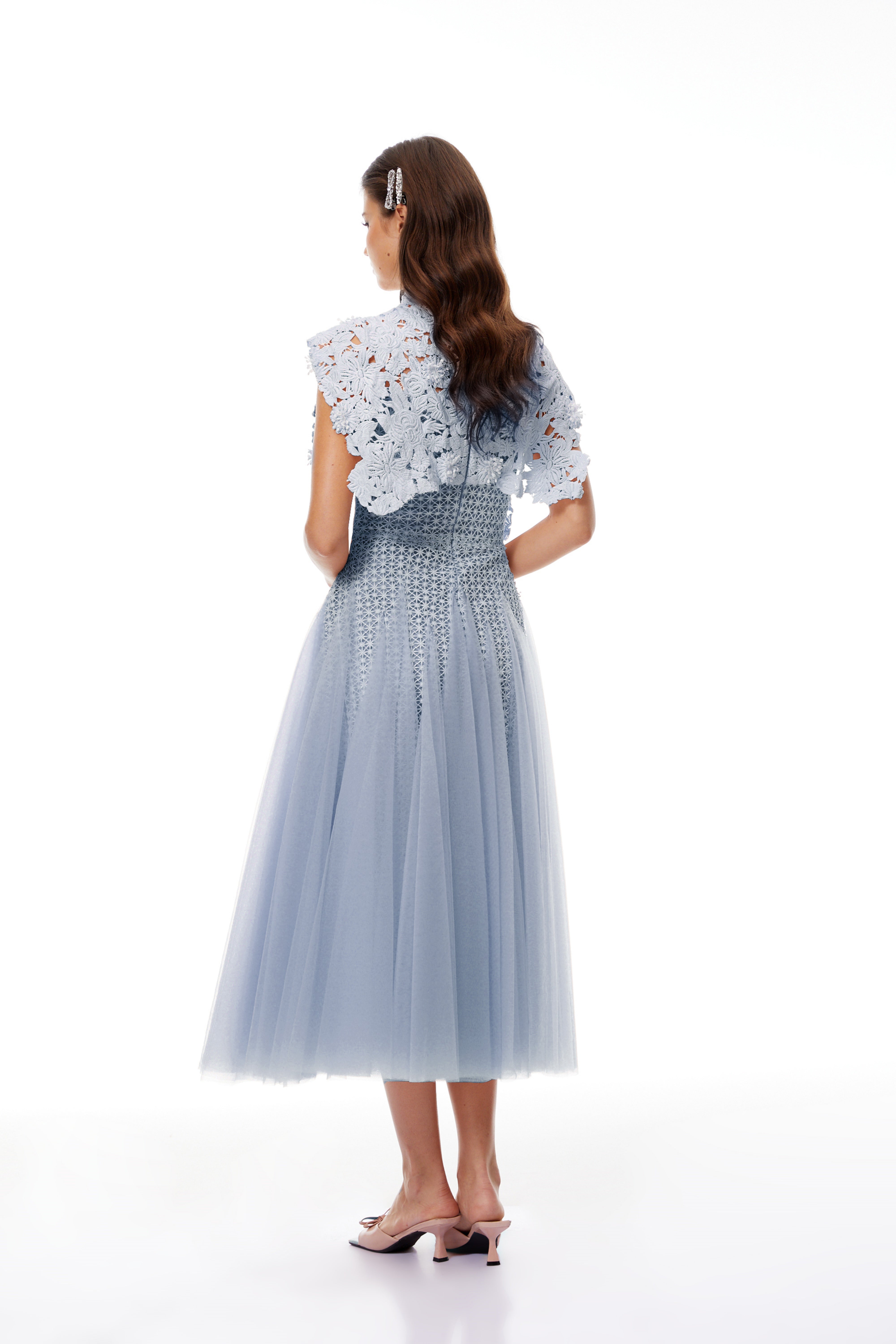 Blue Floral Crochet Midi Dress