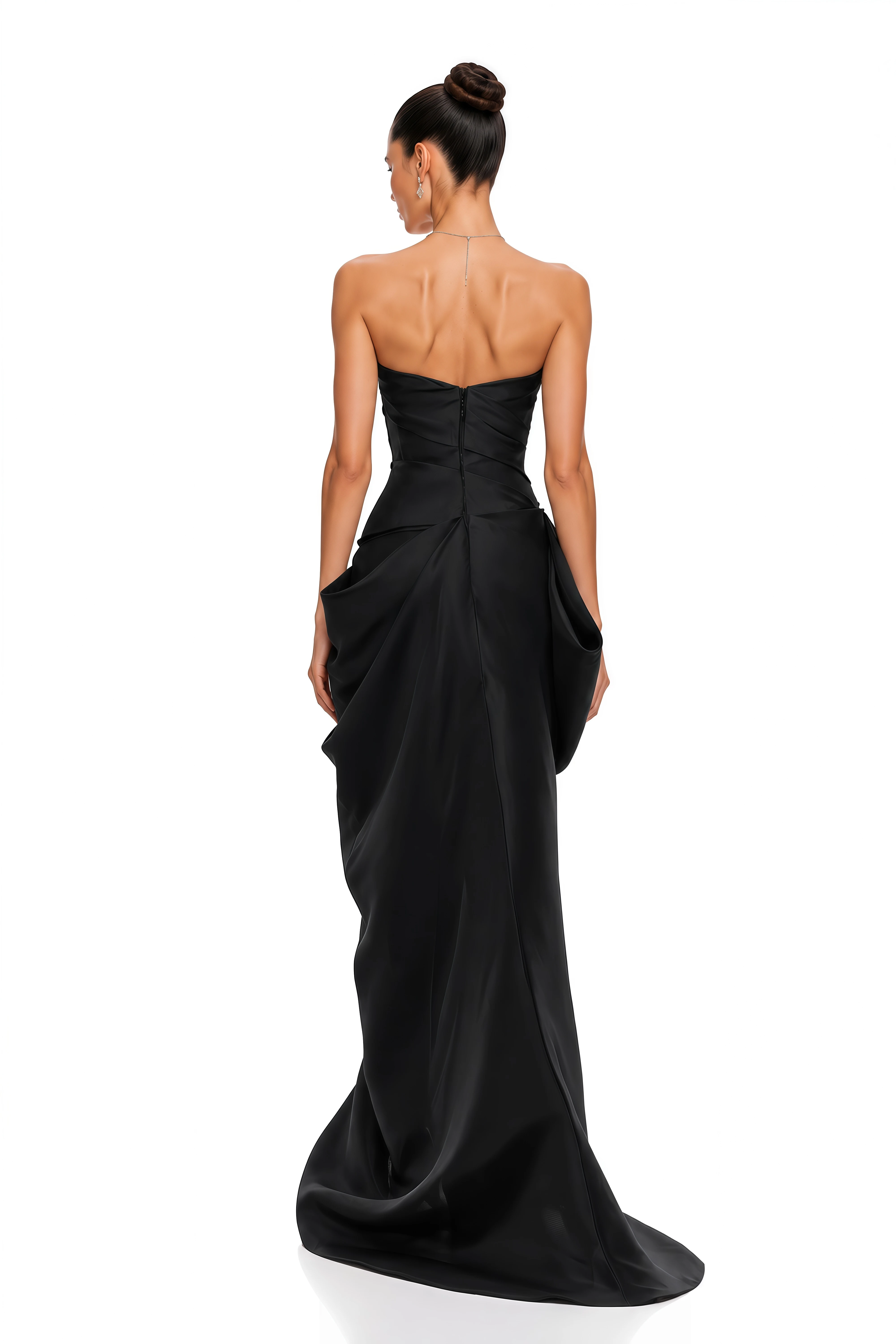 Margaux Black Draped Satin Strapless Maxi Dress