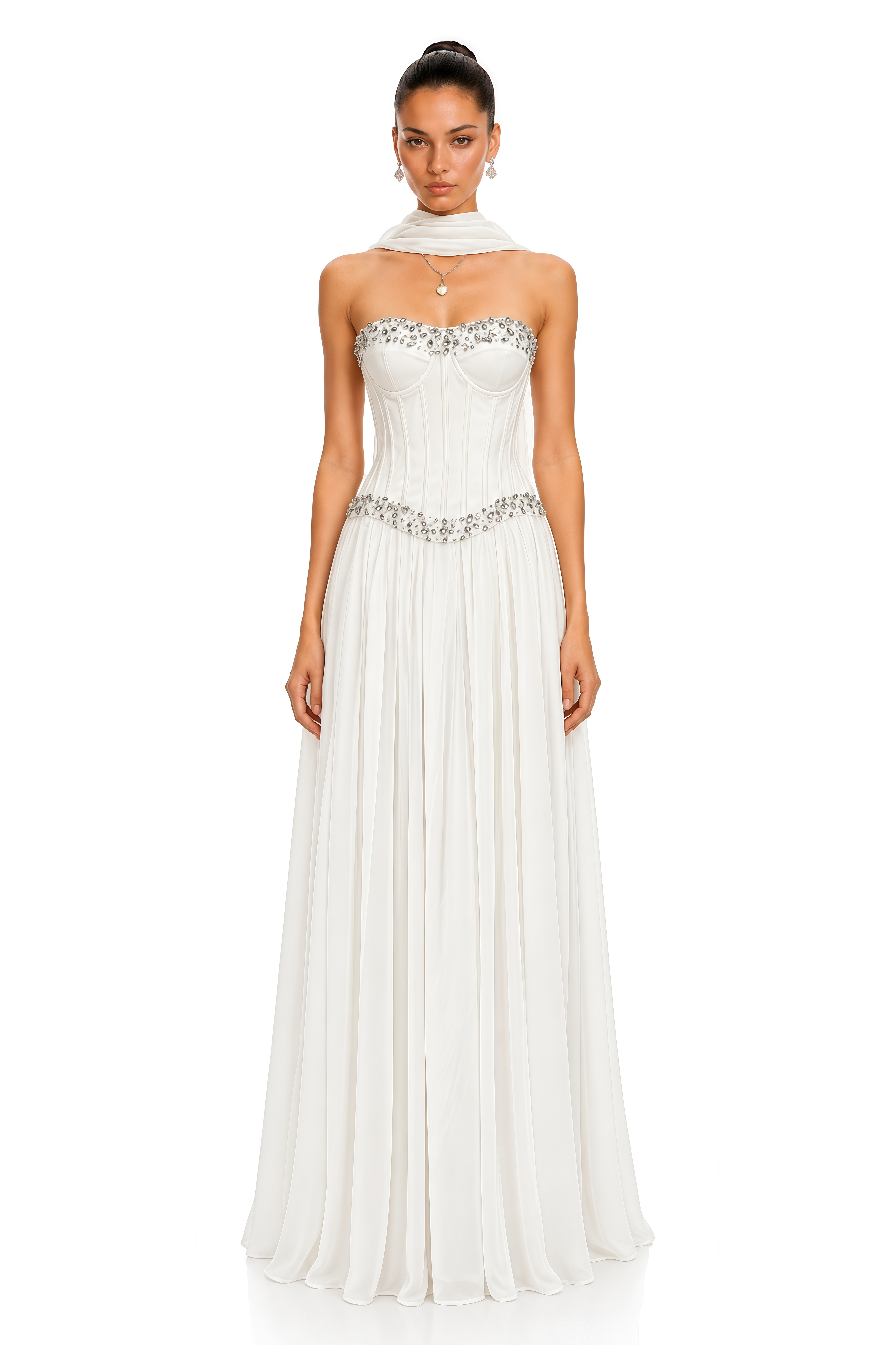 Margot White Embellished Off-Shoulder Top & Pleated Maxi Skirt Set