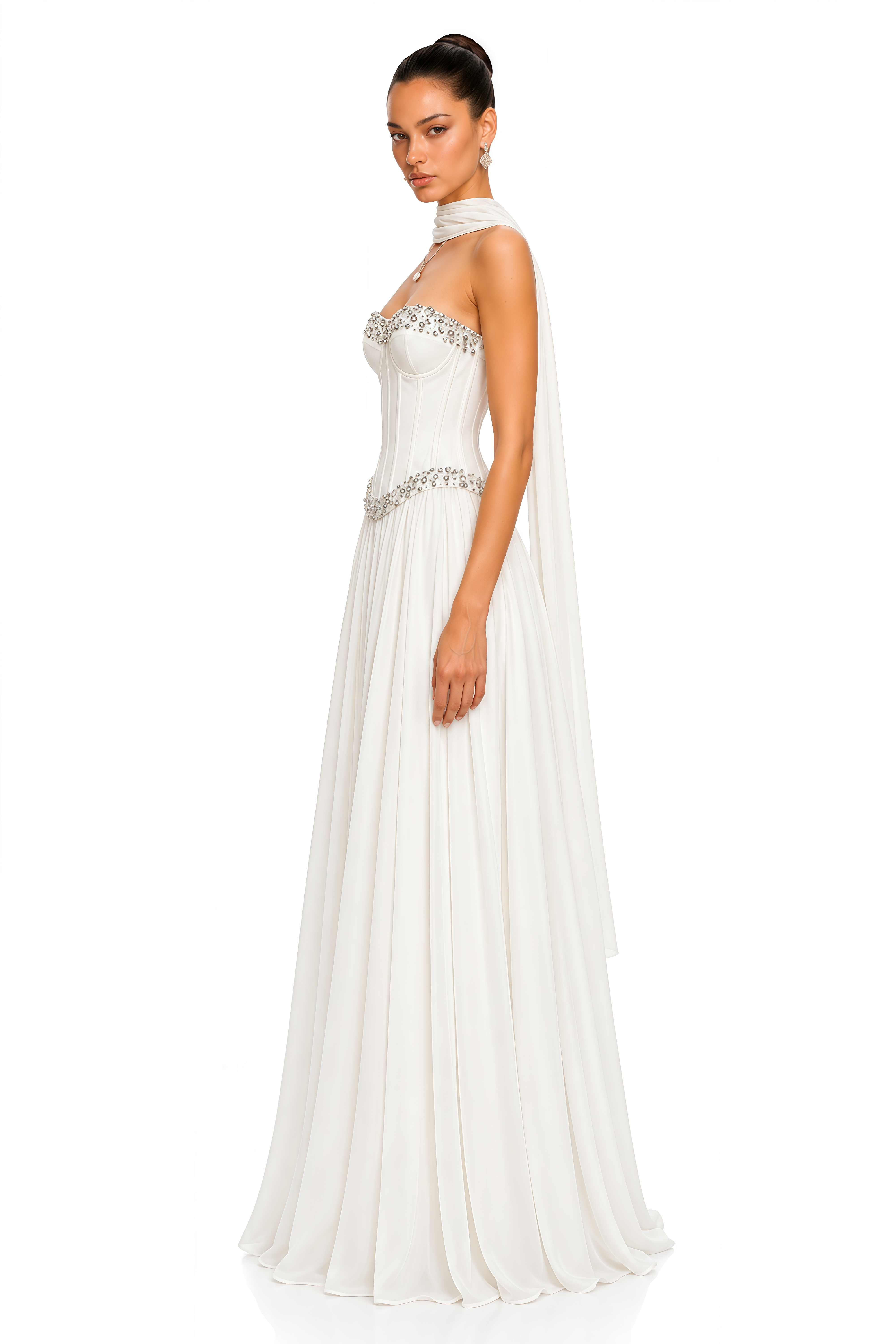 Margot White Embellished Off-Shoulder Top & Pleated Maxi Skirt Set