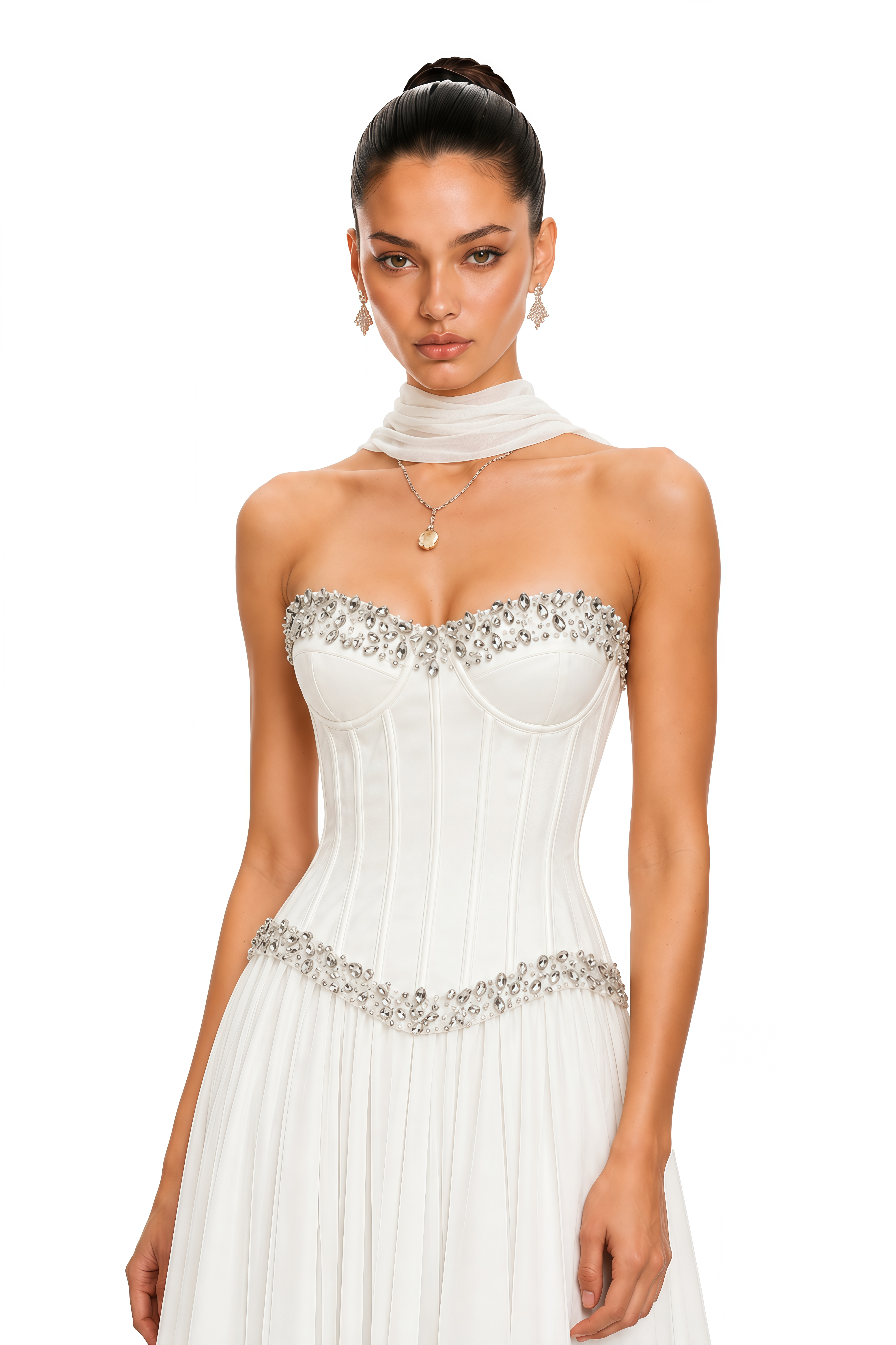 Margot White Embellished Off-Shoulder Top & Pleated Maxi Skirt Set