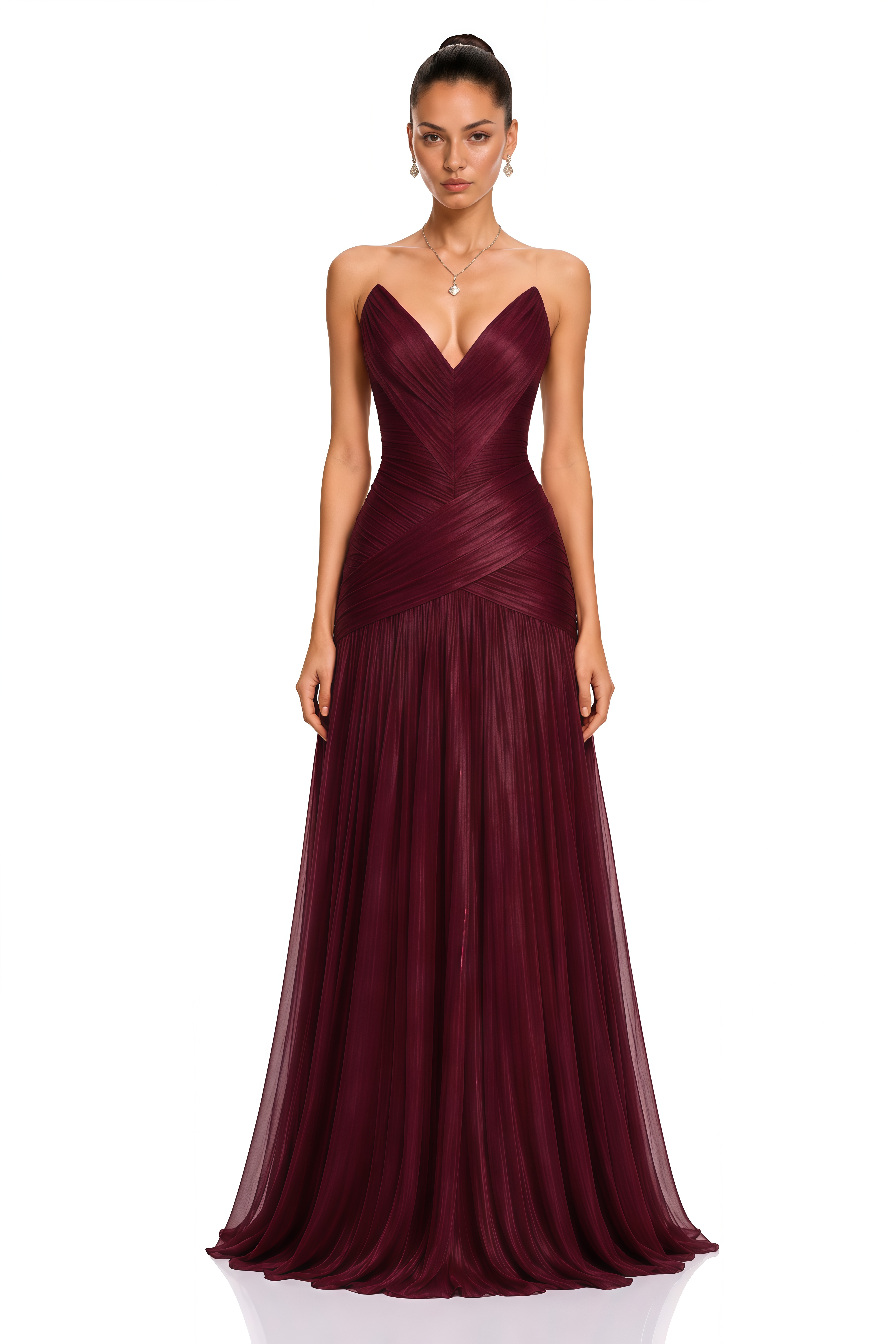 Marianna Burgundy Off-Shoulder Drop-Waist Maxi Dress