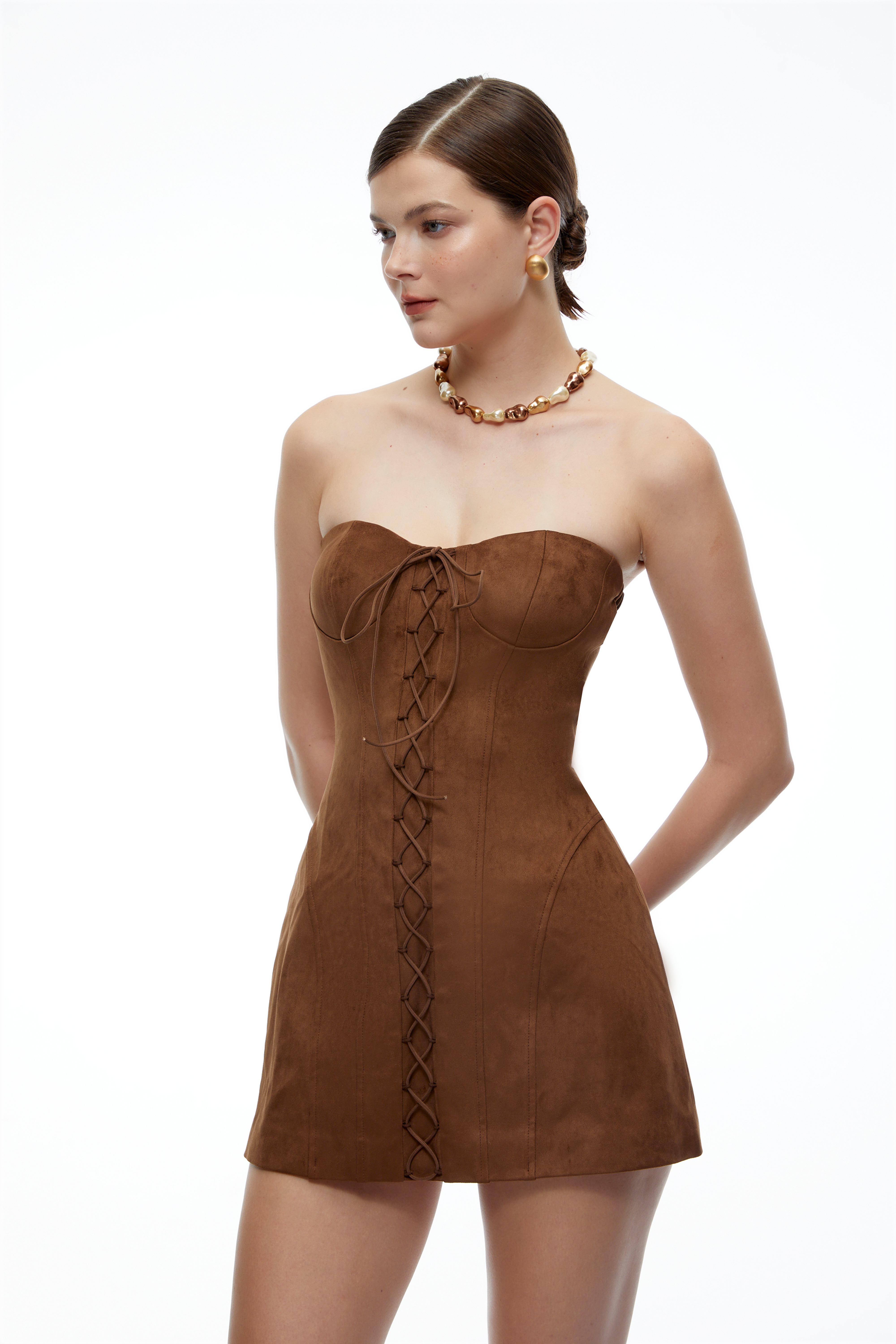 Marianne Dark Brown Off Shoulder Mini Dress