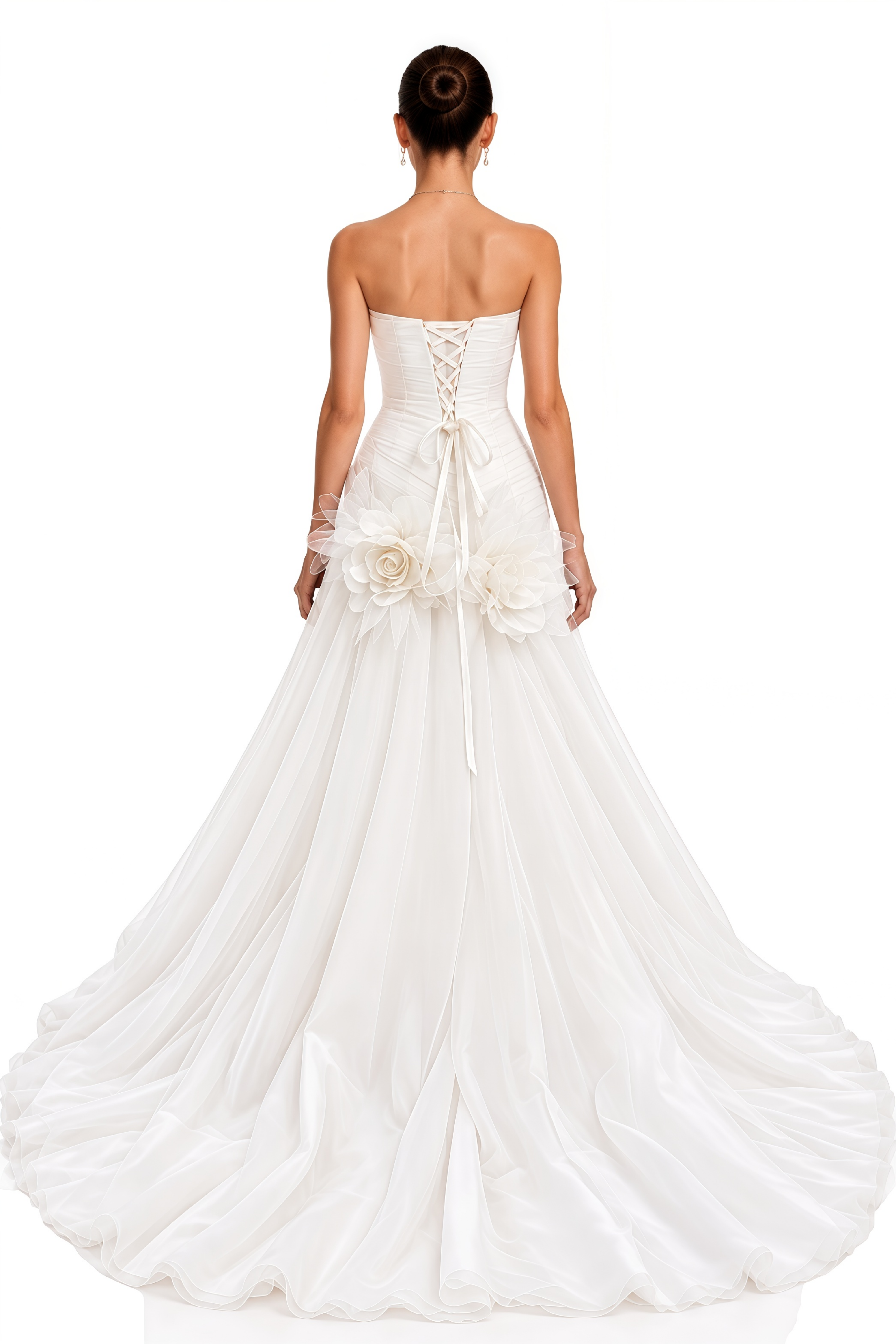 Maribel White Floral Applique Pleated Maxi Dress