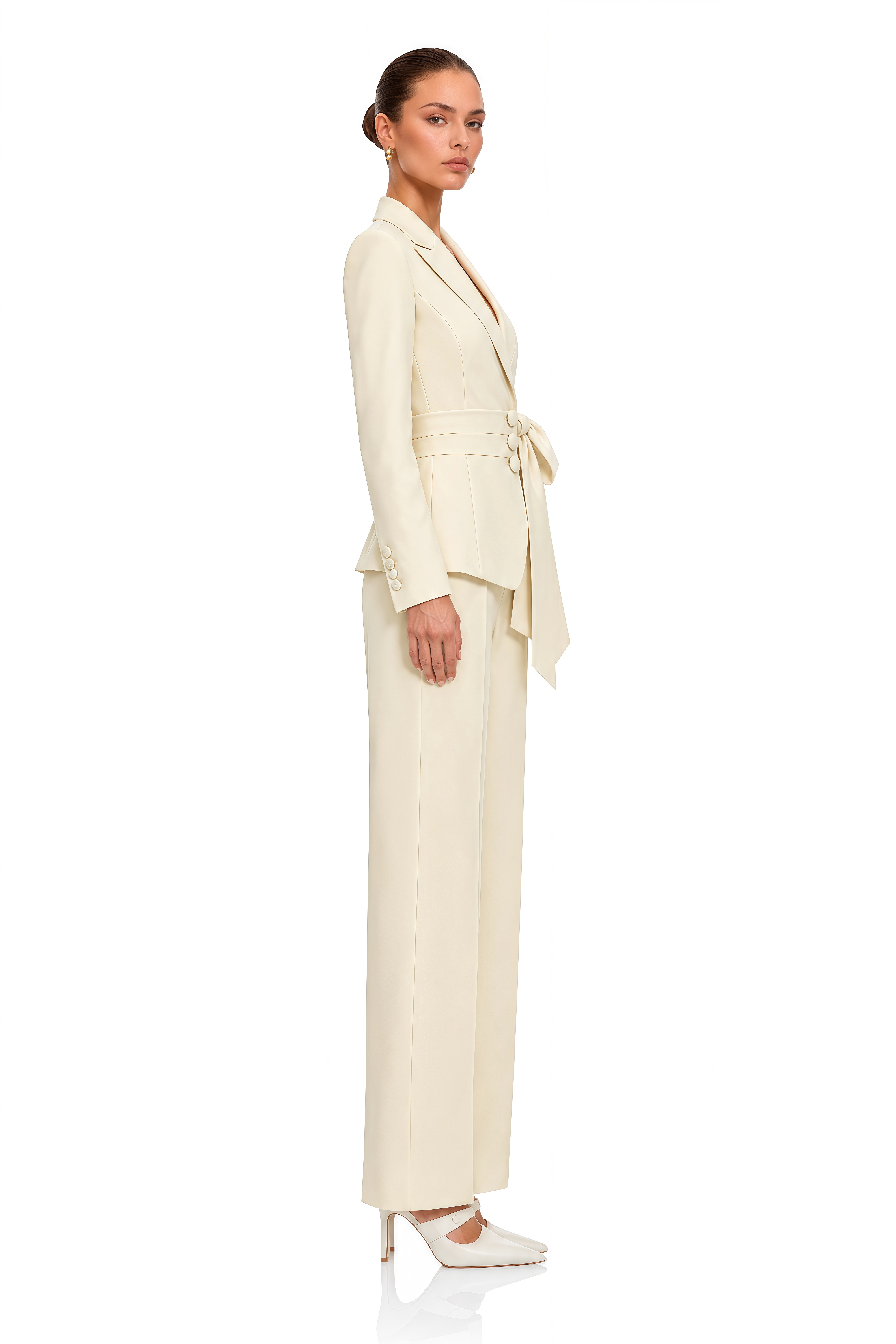 Marielle Cream Bow Waist Blazer & Straight Leg Trousers Set