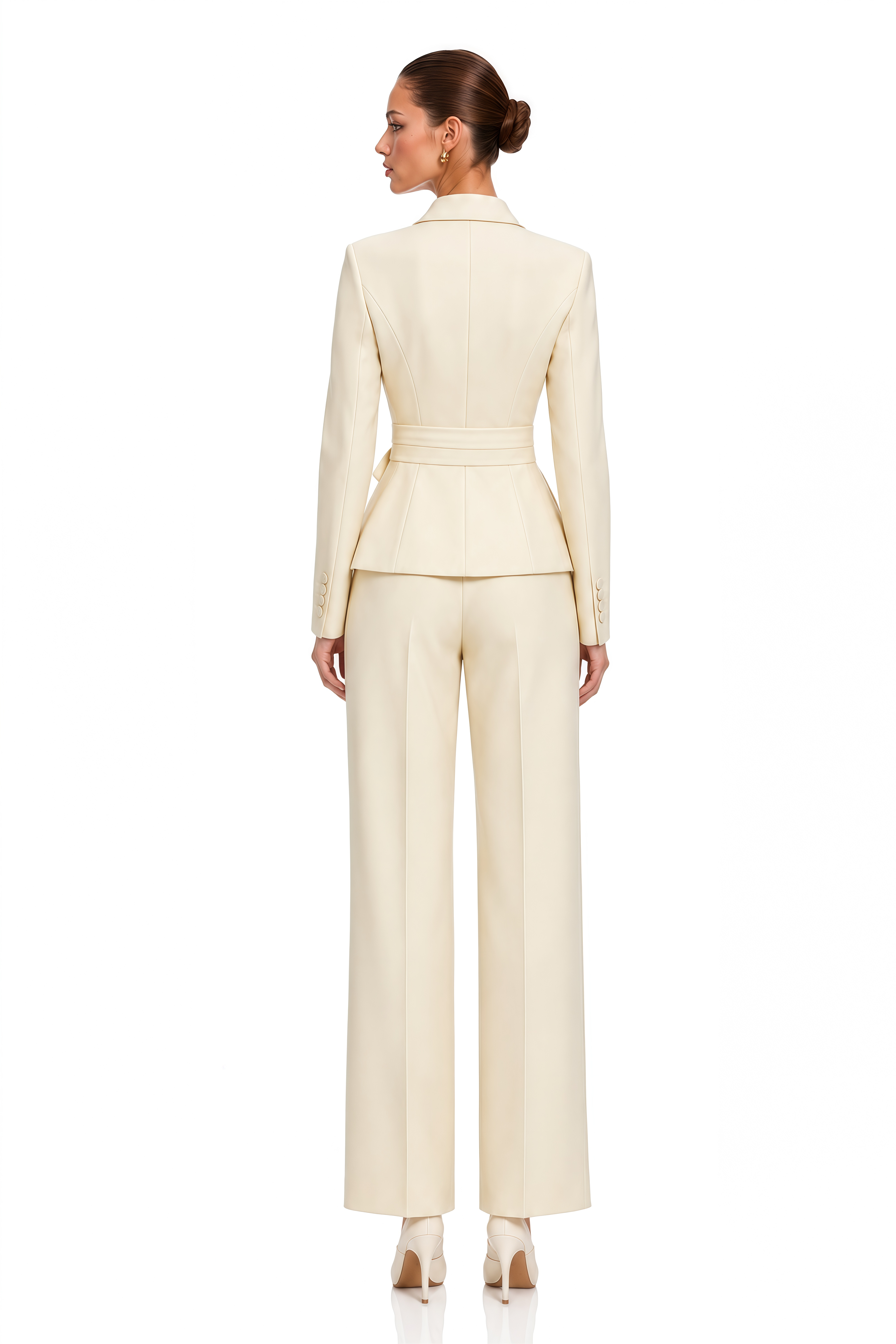 Marielle Cream Bow Waist Blazer & Straight Leg Trousers Set