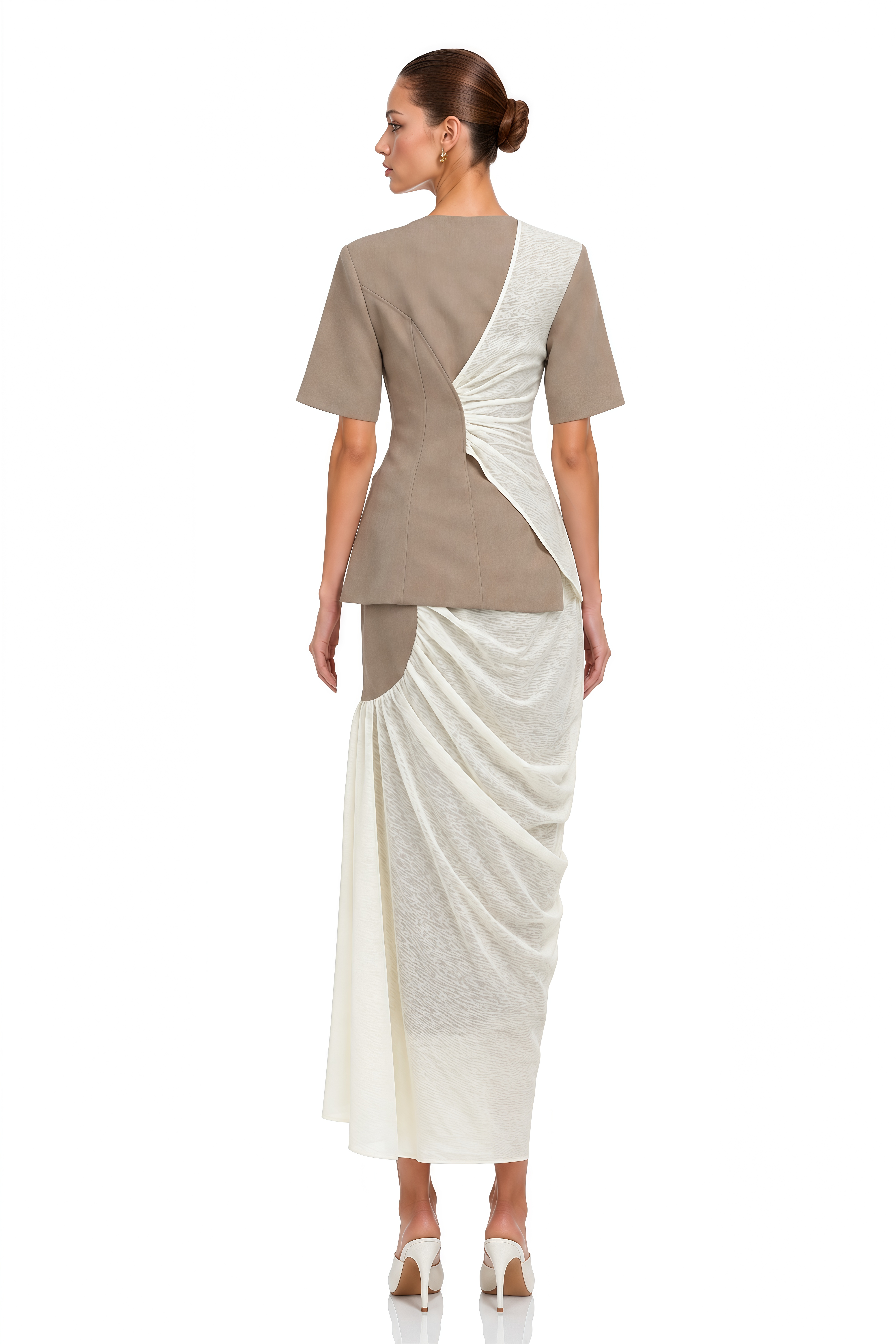 Marion Beige Draped Top & Midi Skirt Set