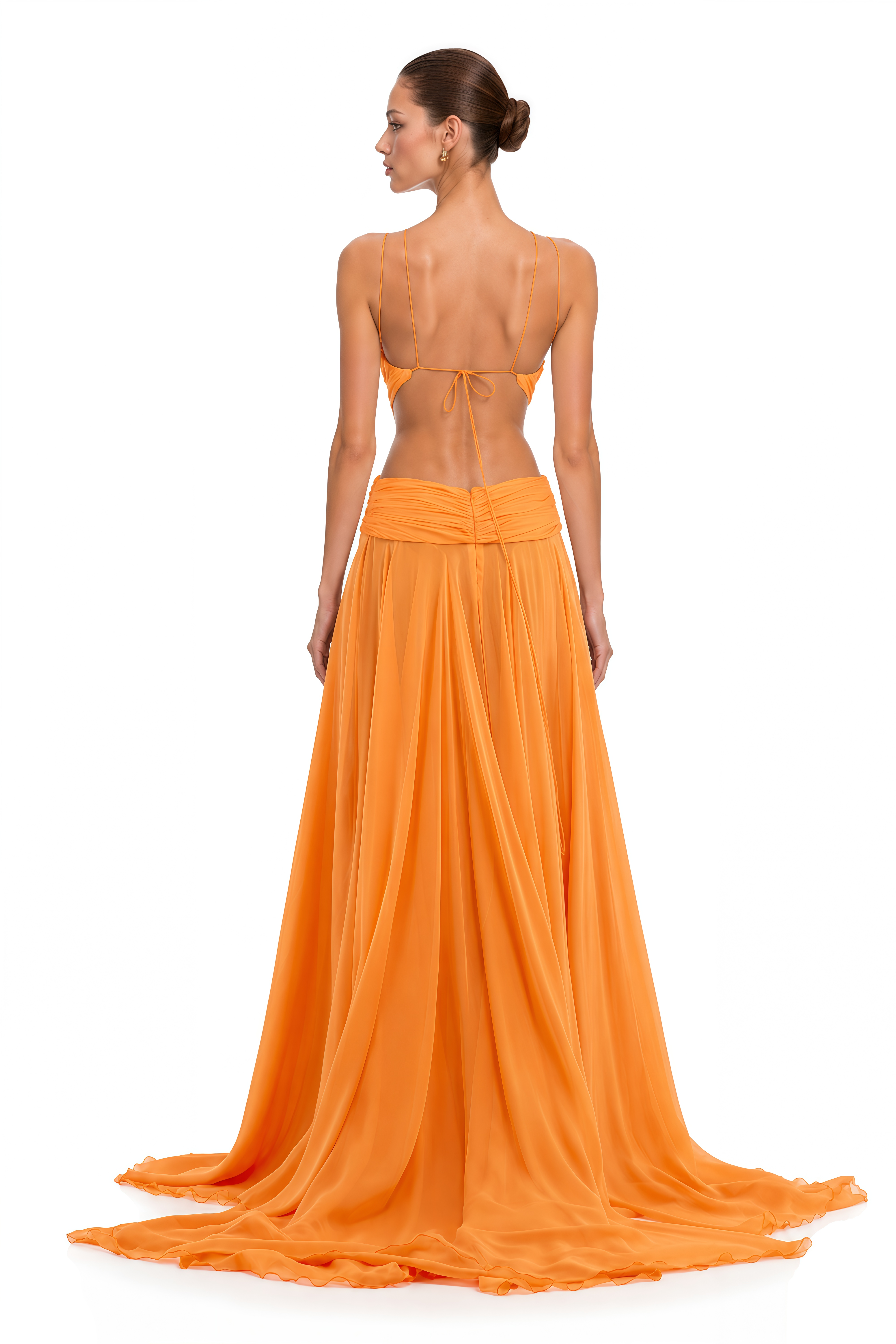 Marisol Orange Embellished Cut-Out Halter Maxi Dress