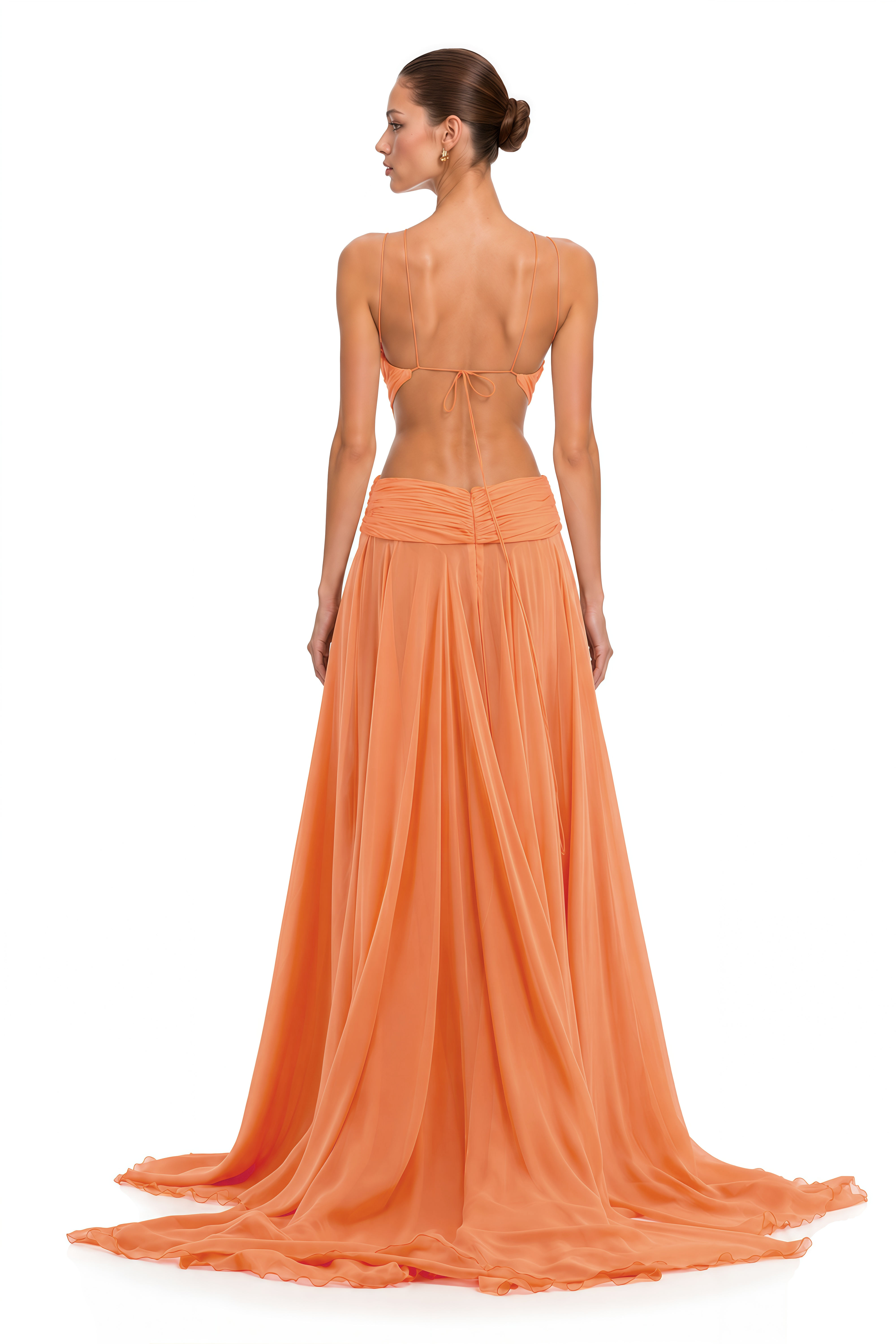 Marisol Orange Embellished Cut-Out Halter Maxi Dress