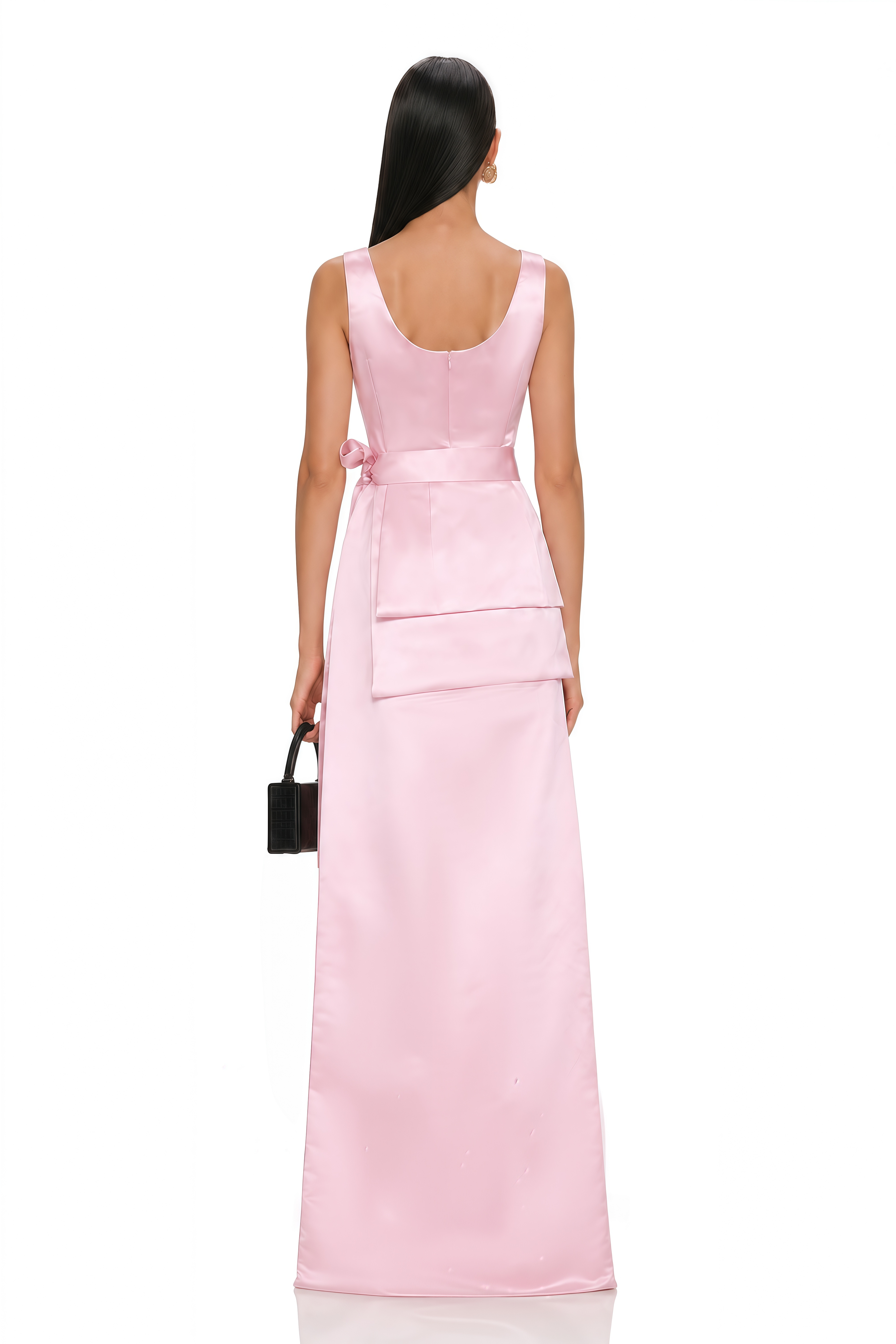 Maristela Pink Satin Scoop Neck Top & High-Low Skirt Set