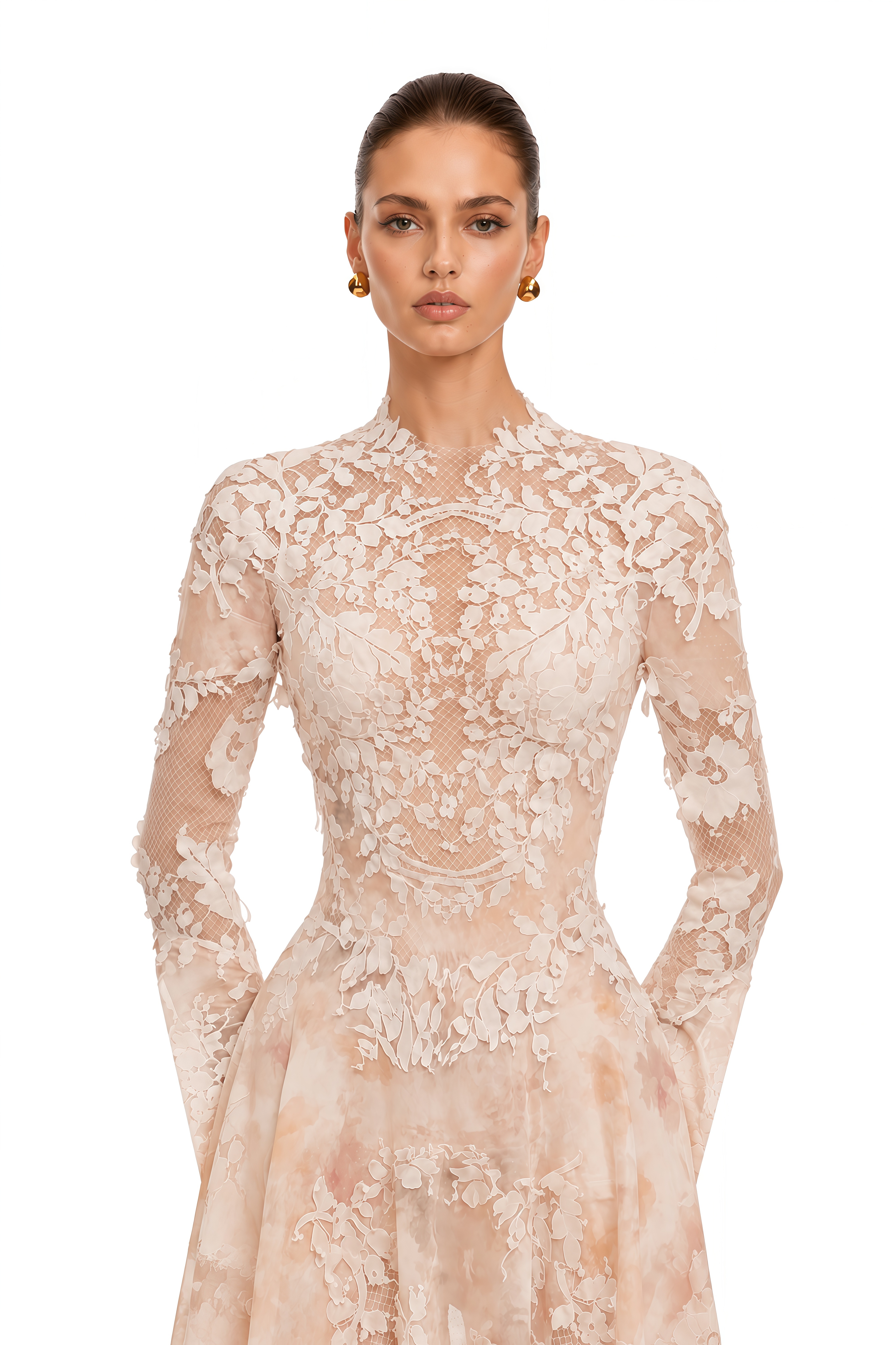Marjolaine Blush Pink Floral Lace Long Sleeve Mini Dress