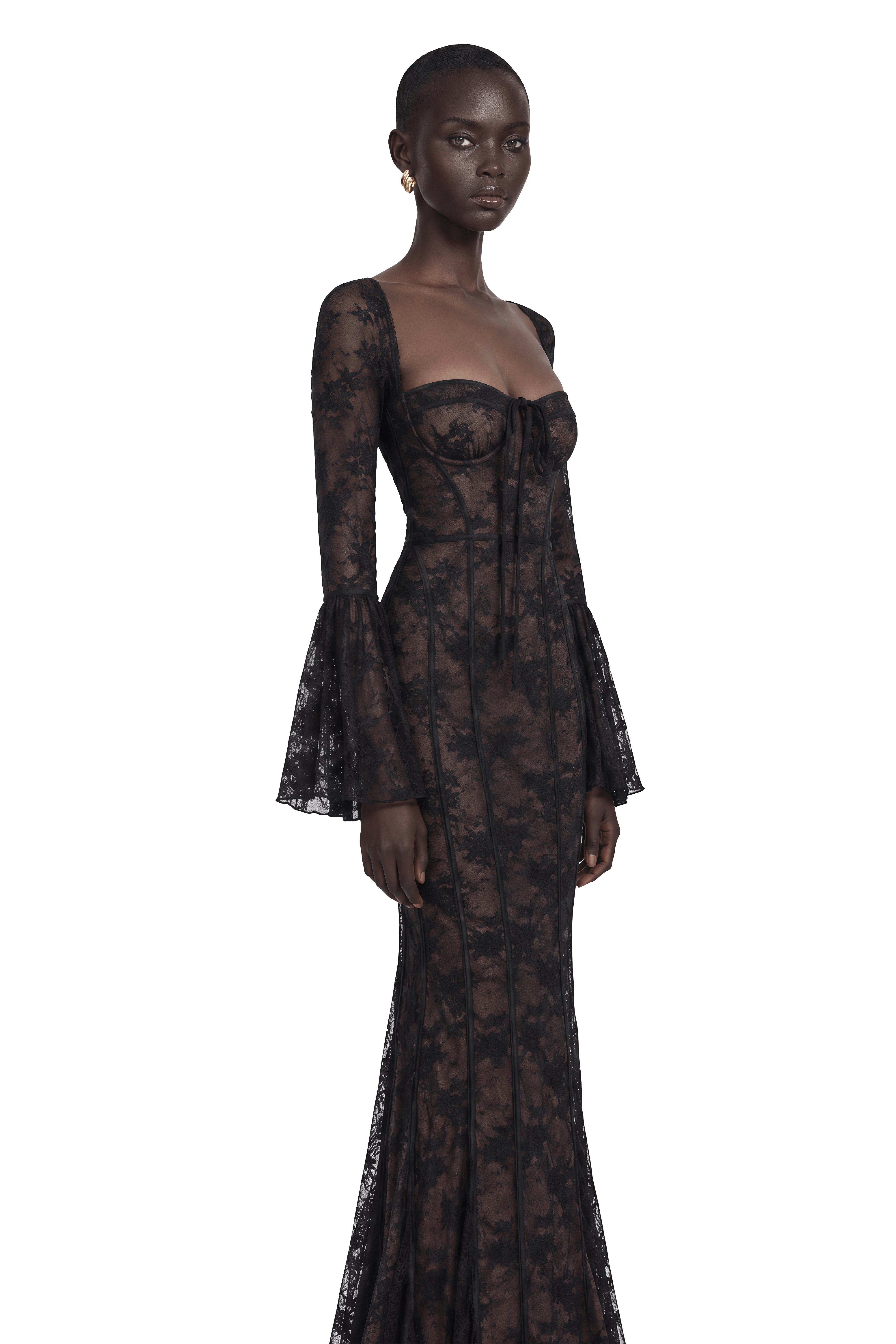 Marlene Black Flared Lace Maxi Dress