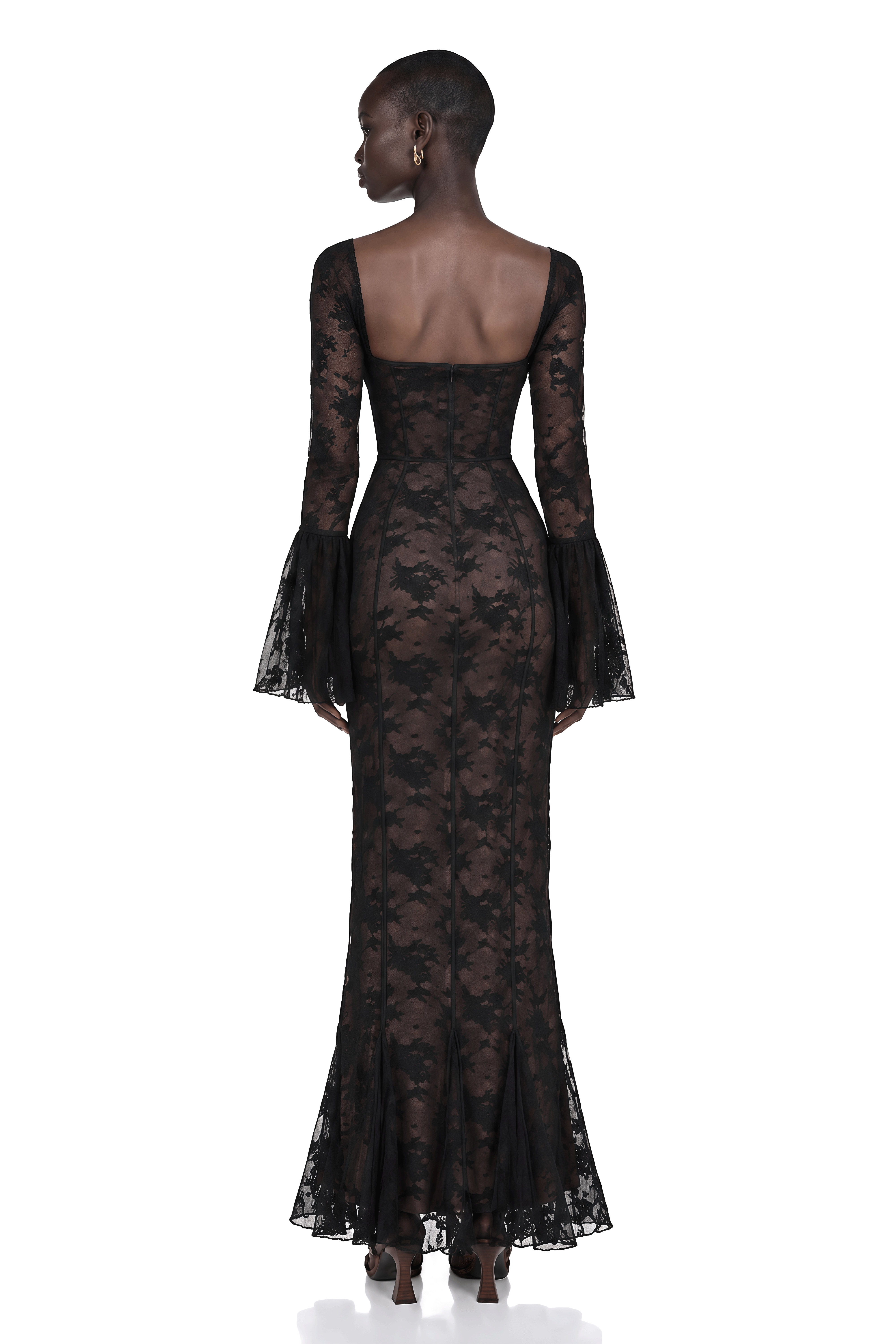 Marlene Black Flared Lace Maxi Dress