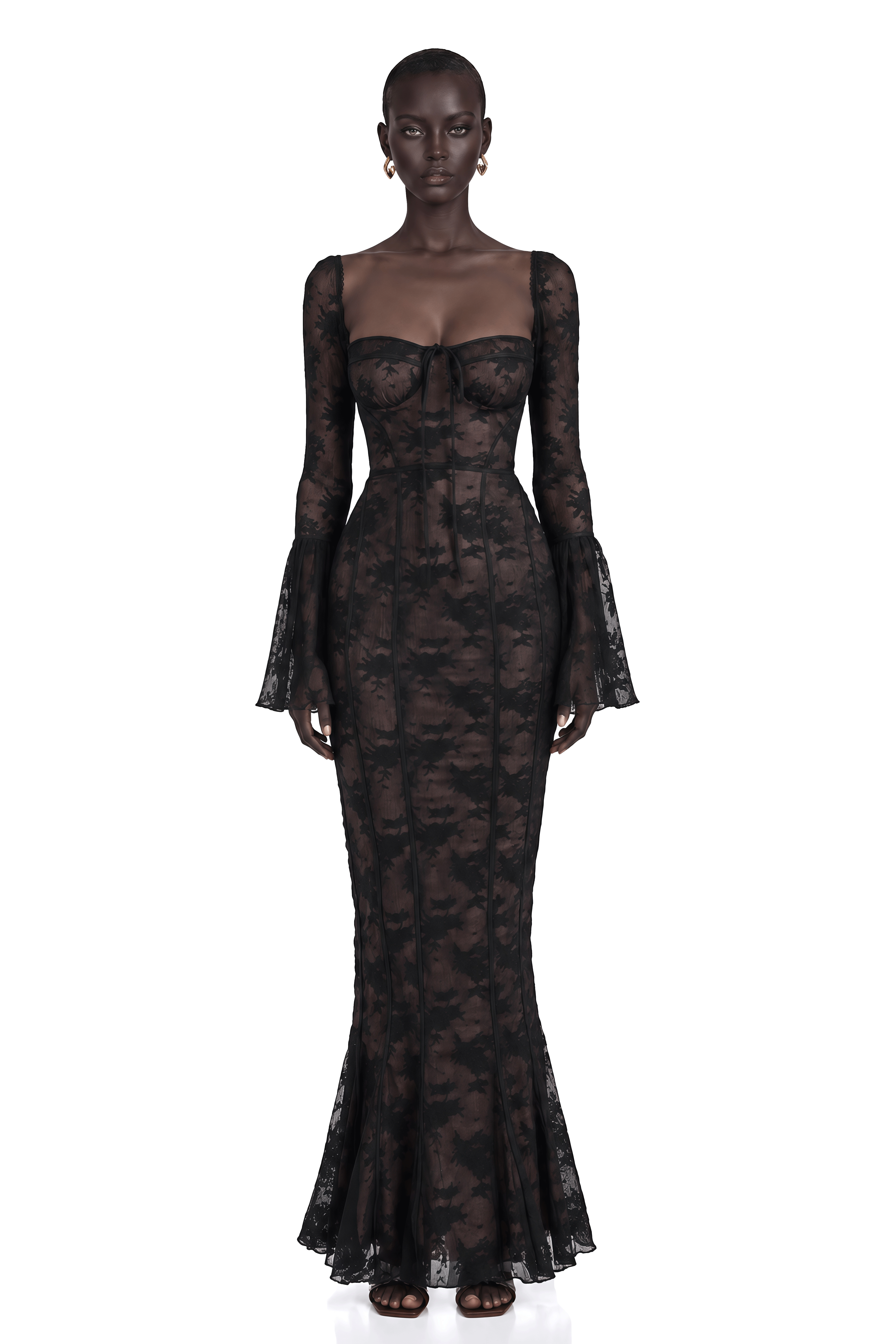 Marlene Black Flared Lace Maxi Dress