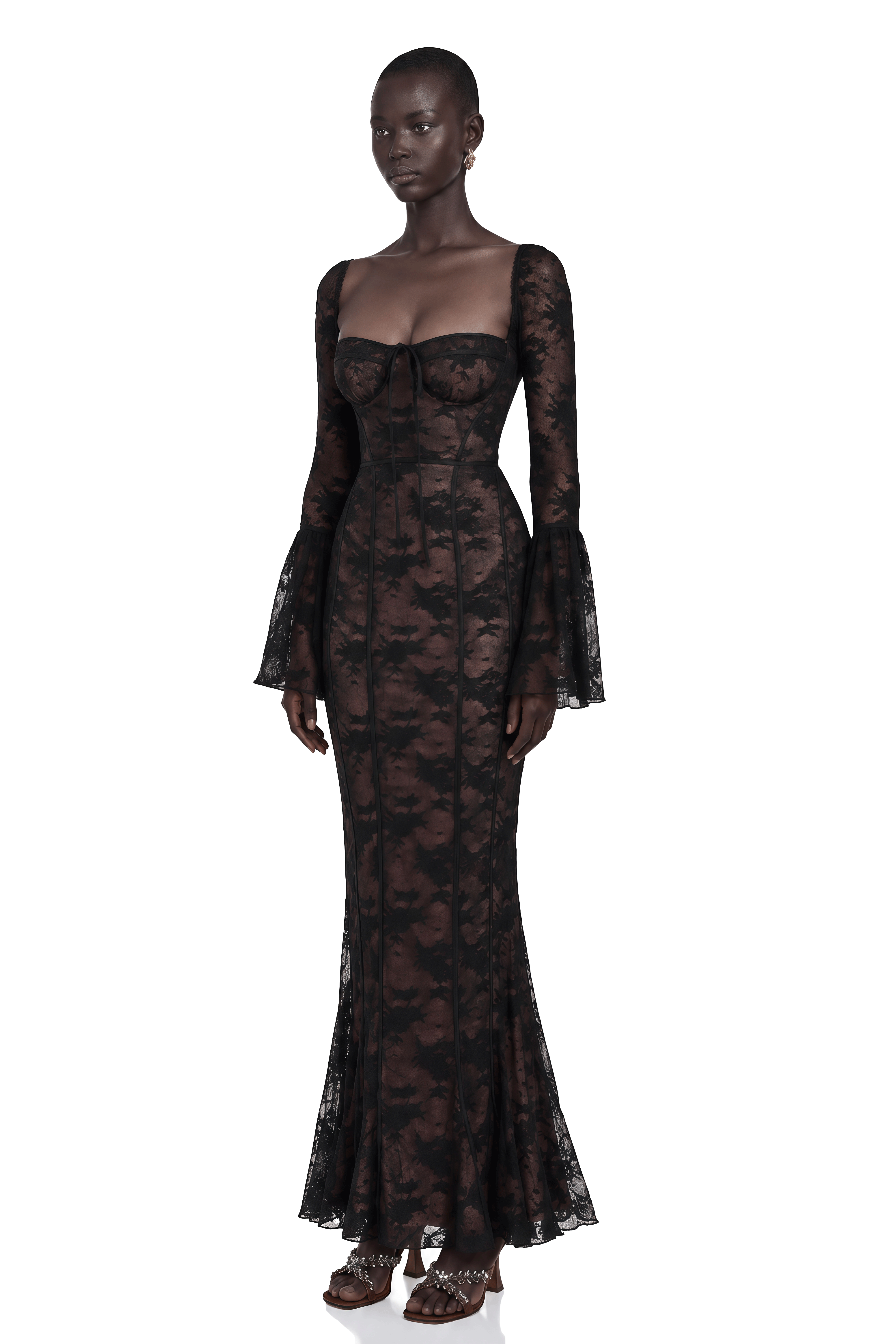 Marlene Black Flared Lace Maxi Dress