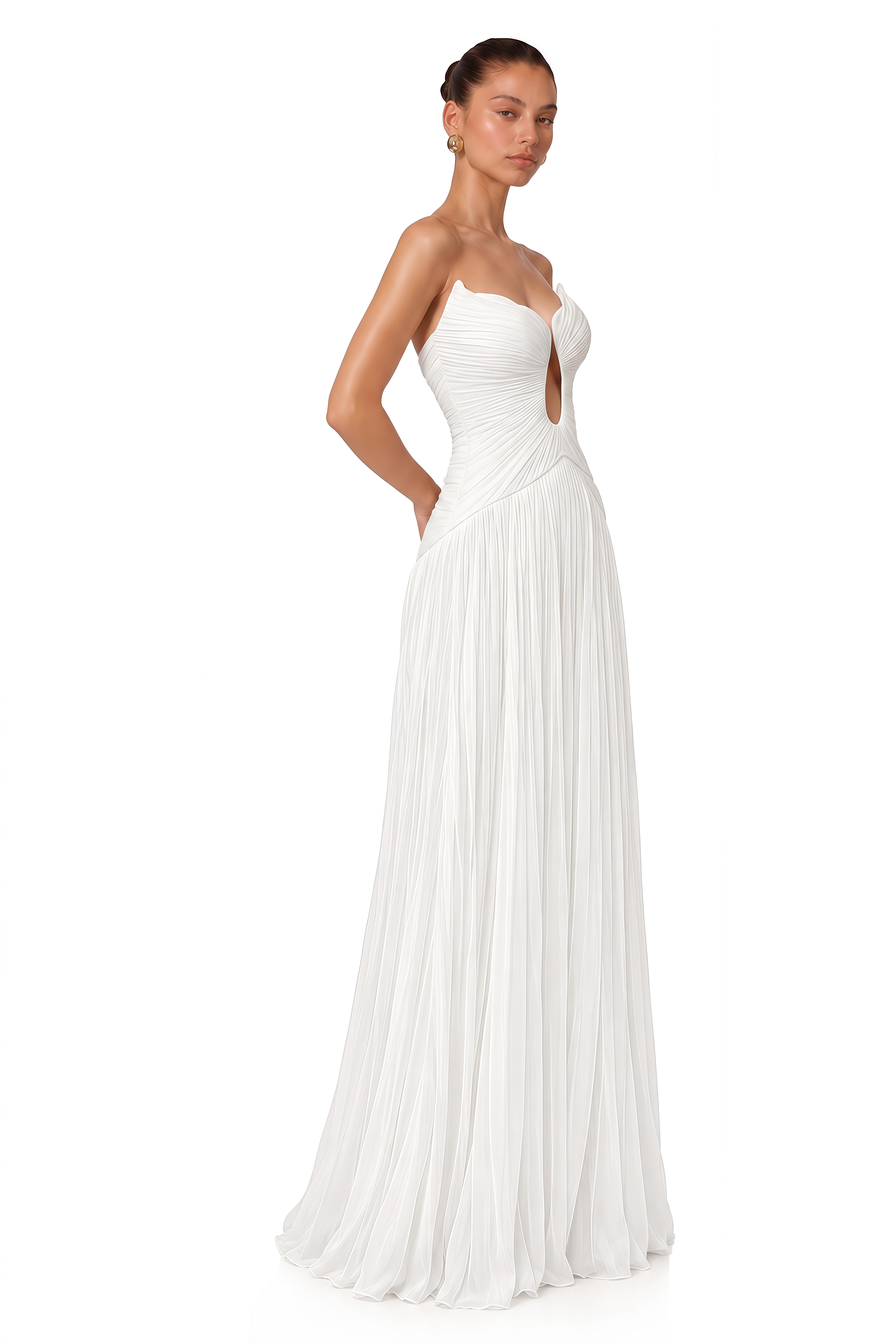 Marlene White Strapless Ruched Cut-Out Maxi Dress