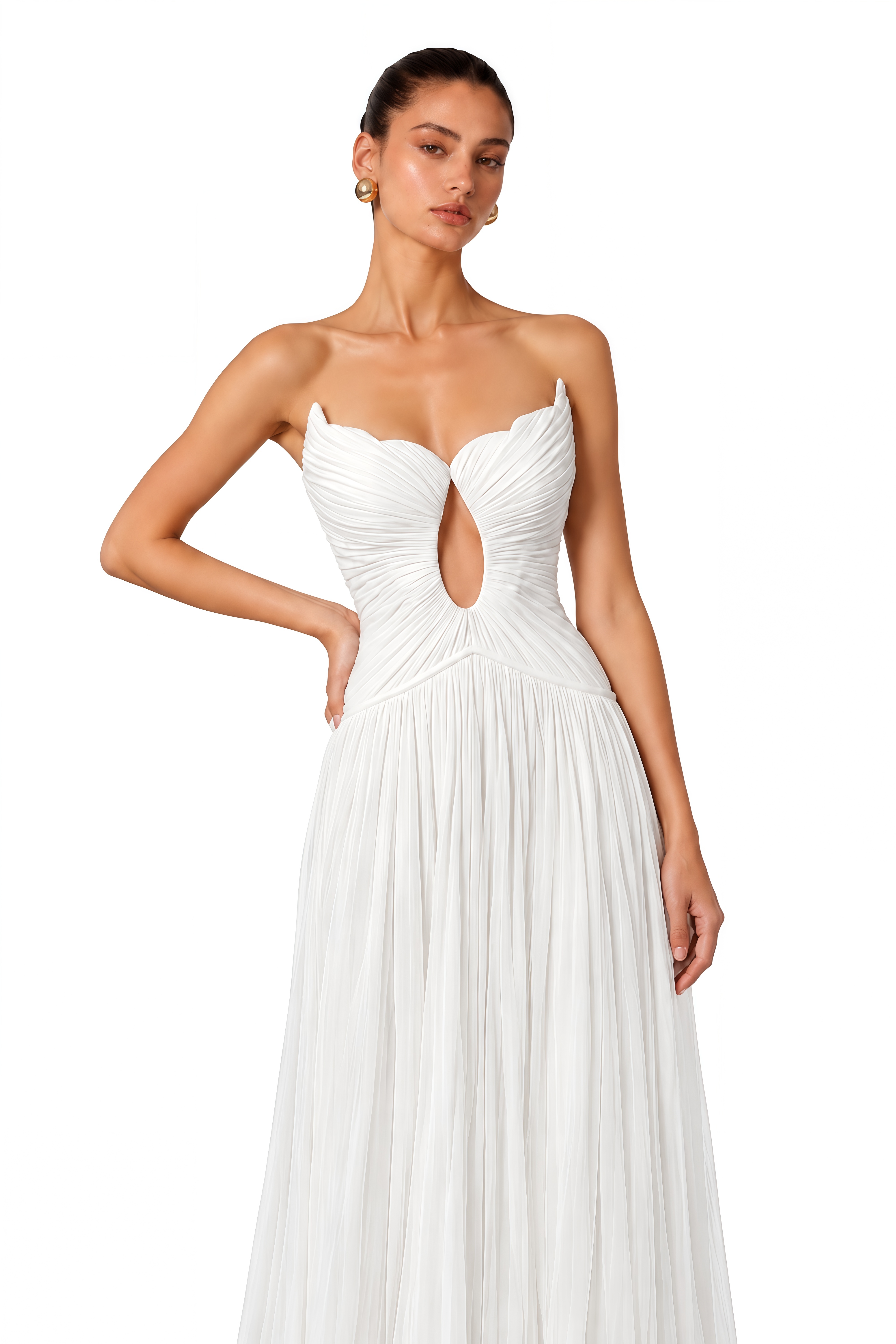 Marlene White Strapless Ruched Cut-Out Maxi Dress