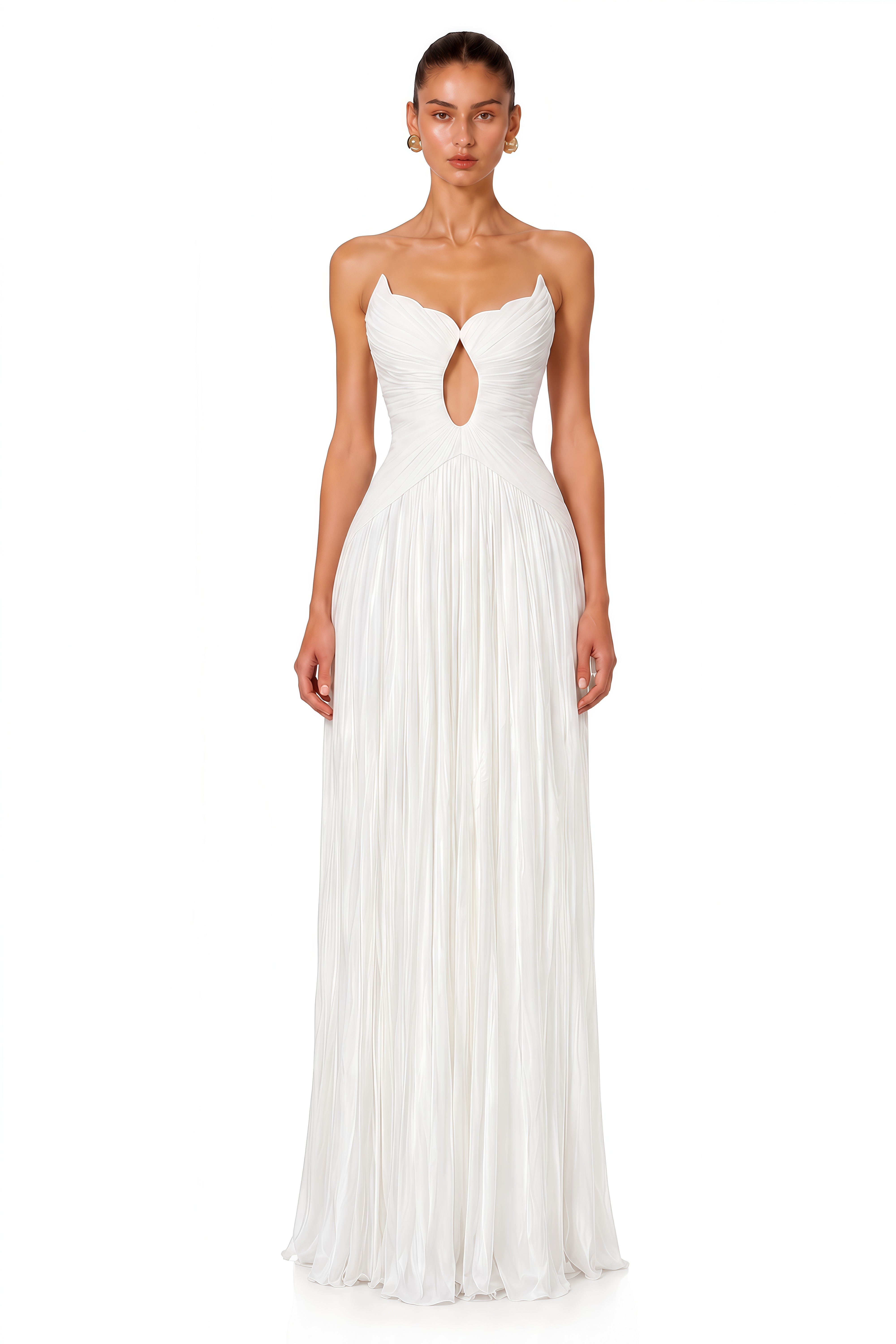 Marlene White Strapless Ruched Cut-Out Maxi Dress