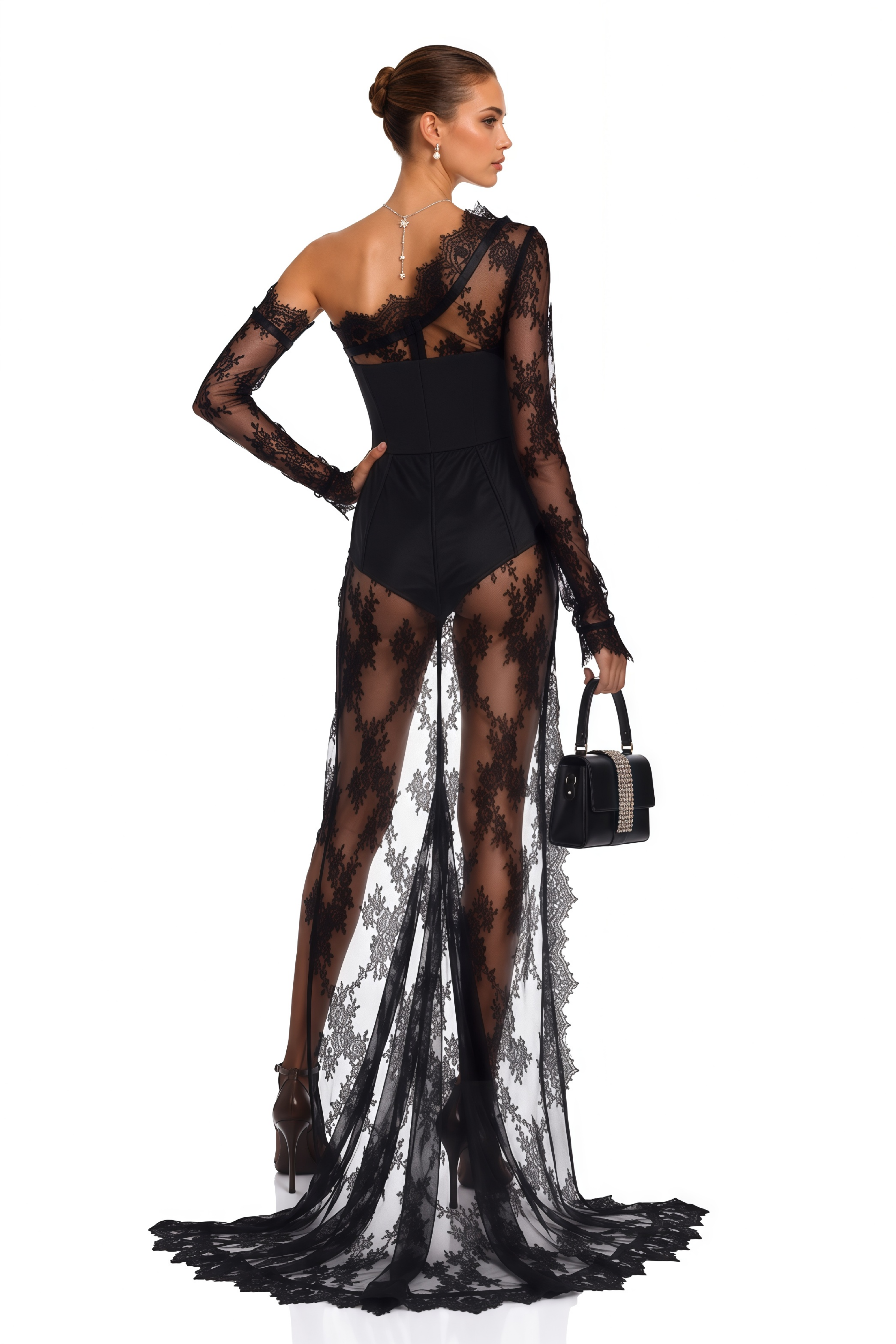 Marnie Black Lace Corset High-Low Mini Dress