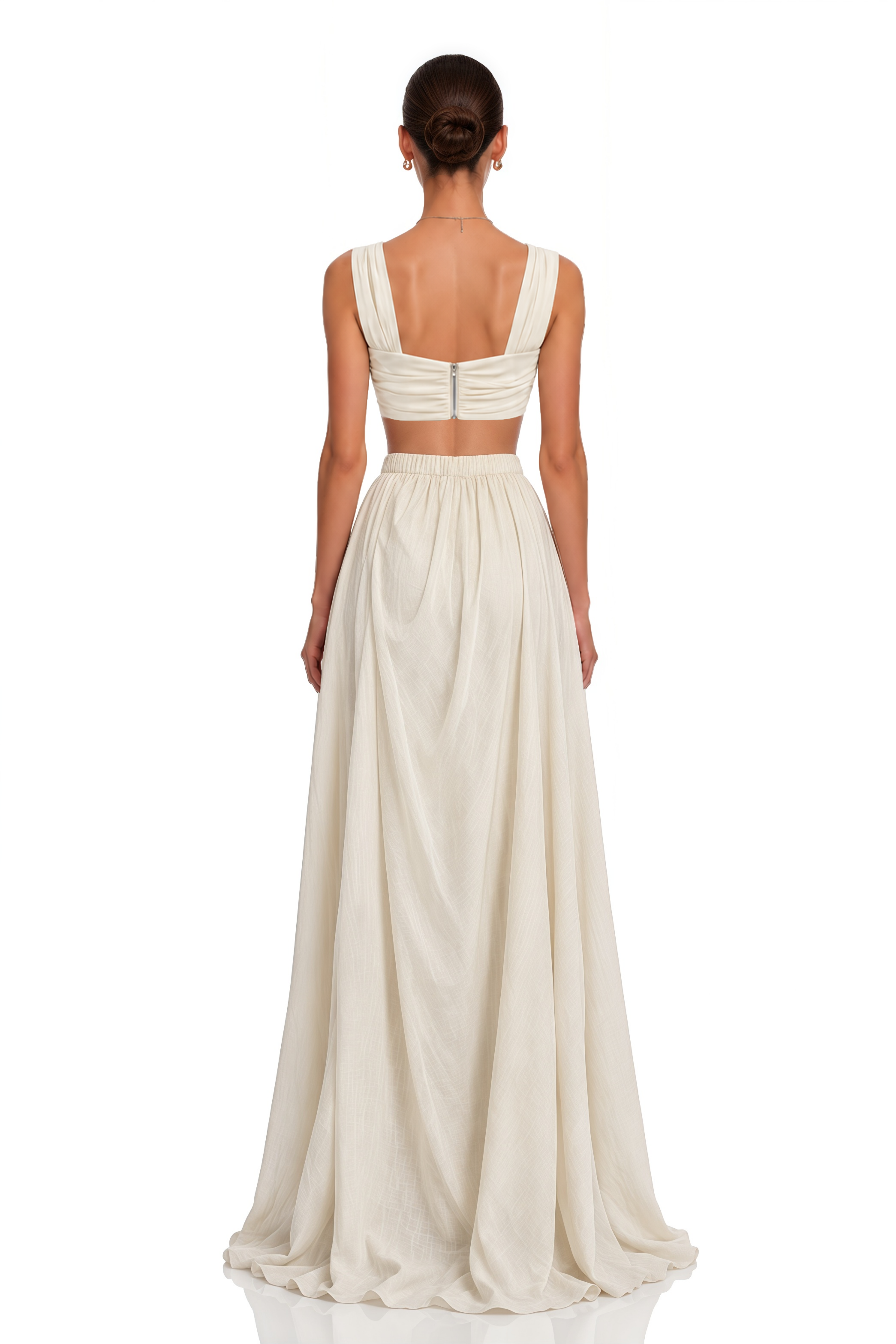 Martha Beige Cut-Out Draped Slit Maxi Dress
