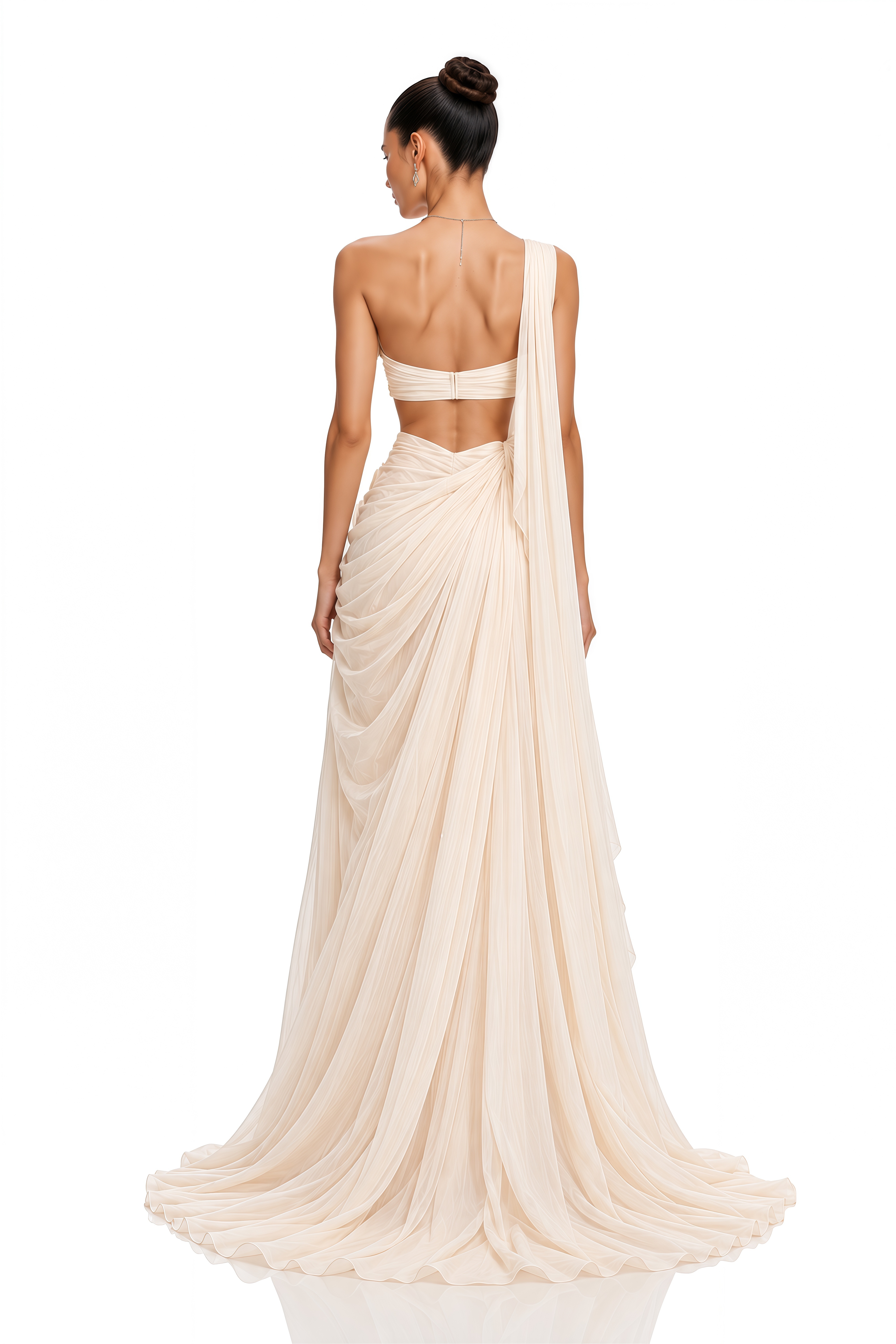 Martha Beige One Shoulder Cut-Out Draped Maxi Dress