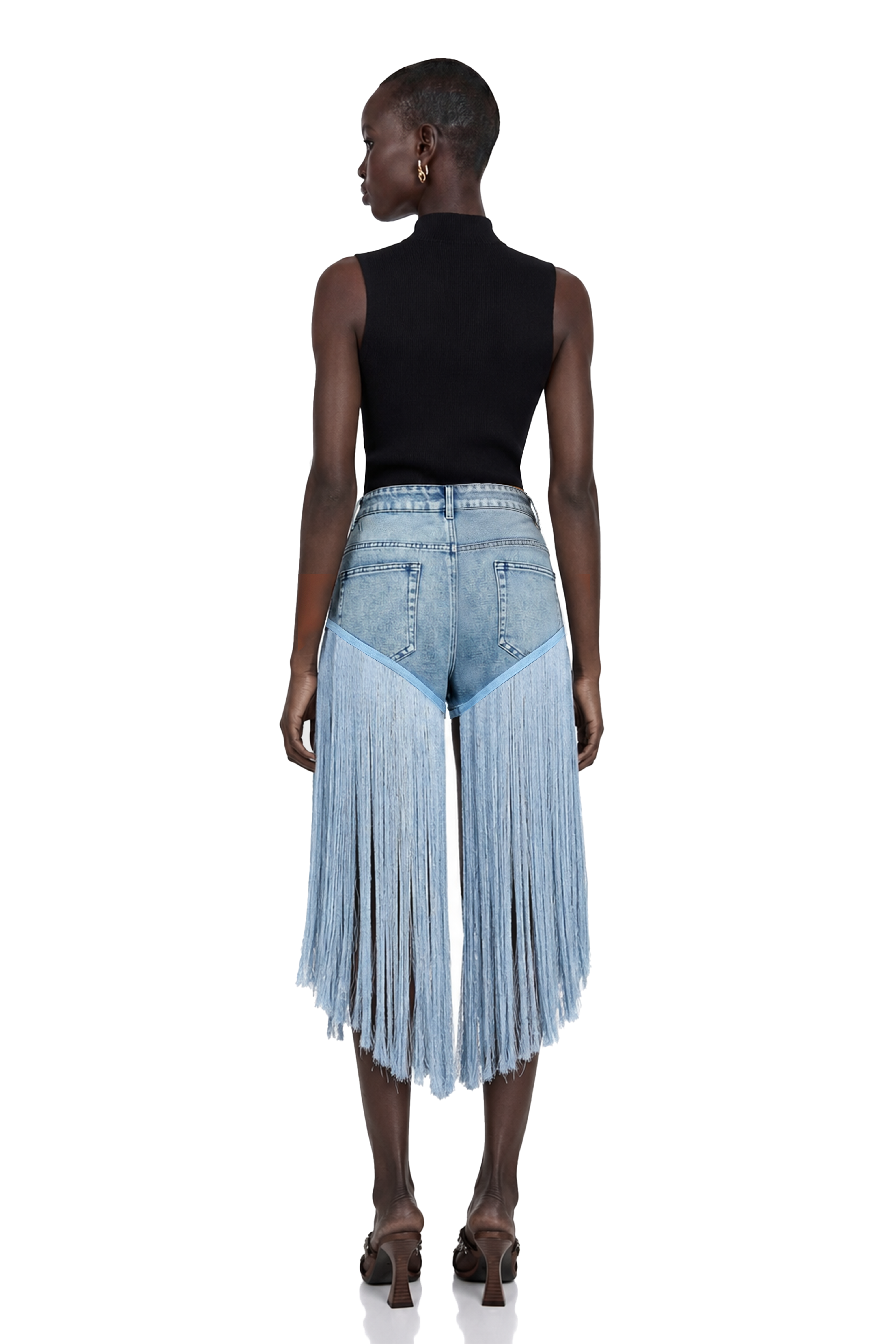 Martina Blue Fringed Panel Denim Shorts