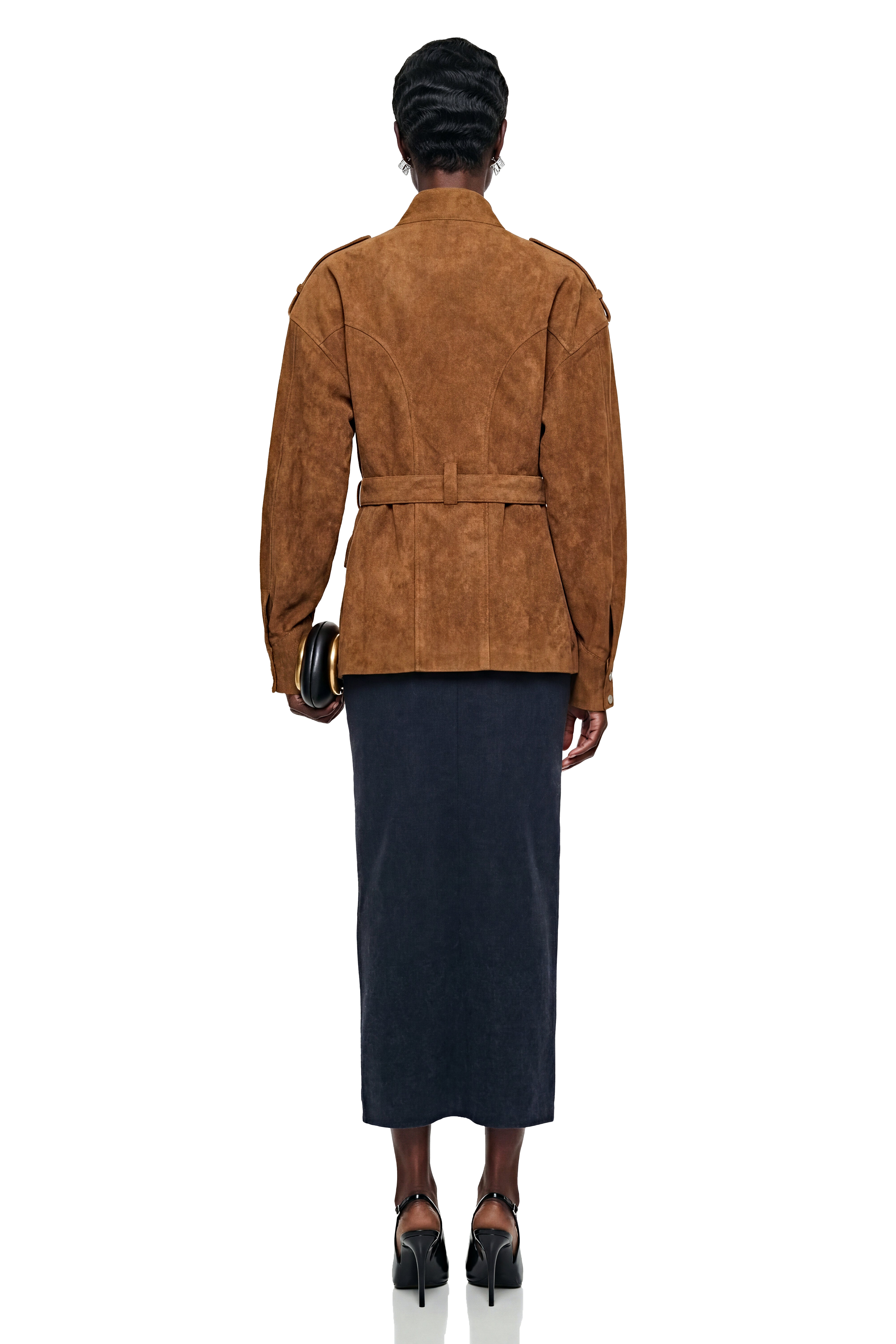 Maryam Chocolate Brown Faux Suede Jacket