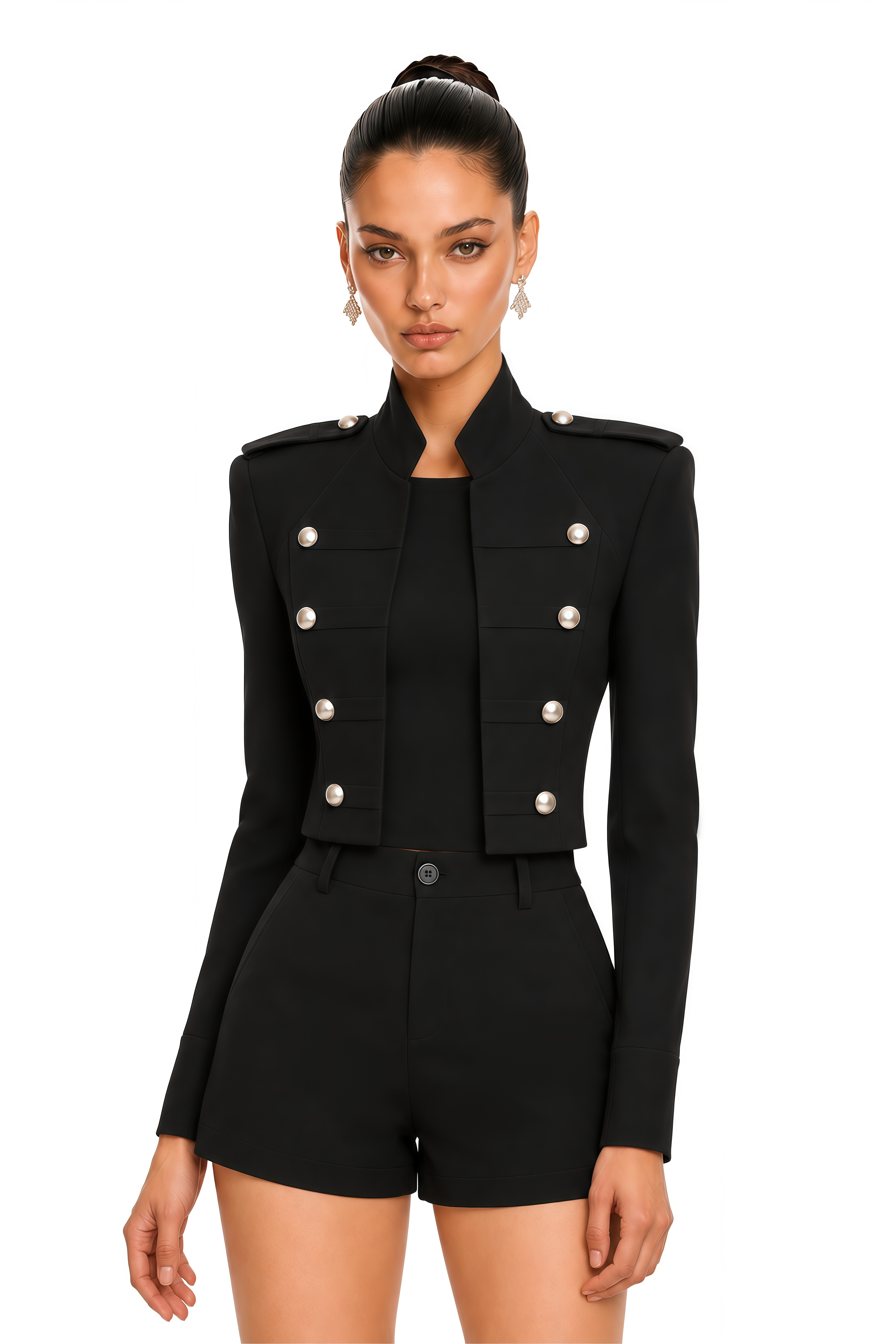 Marzella Black Military Jacket & Tailored Shorts Set
