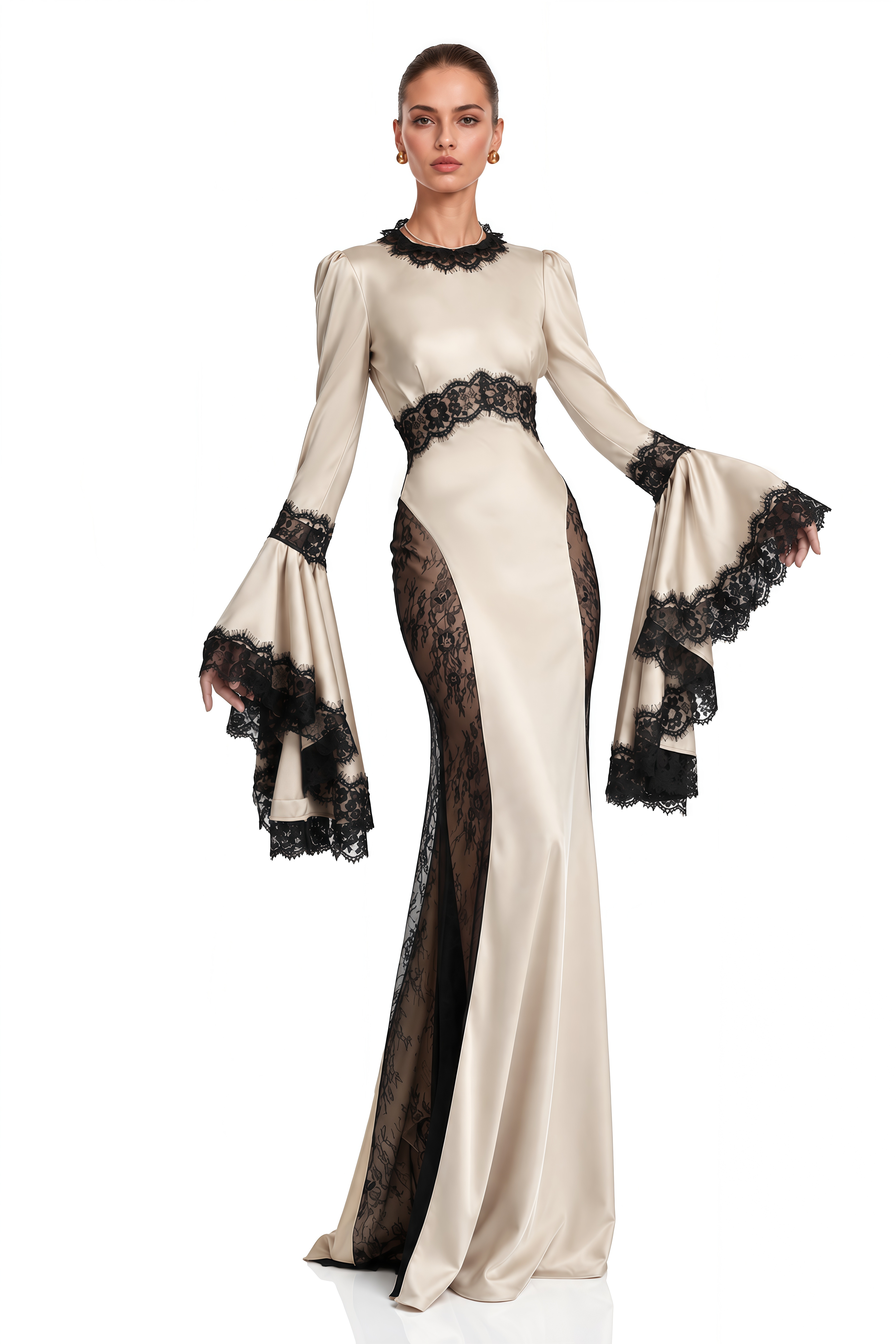 Matilda Champagne Lace Bell Sleeve Maxi Dress