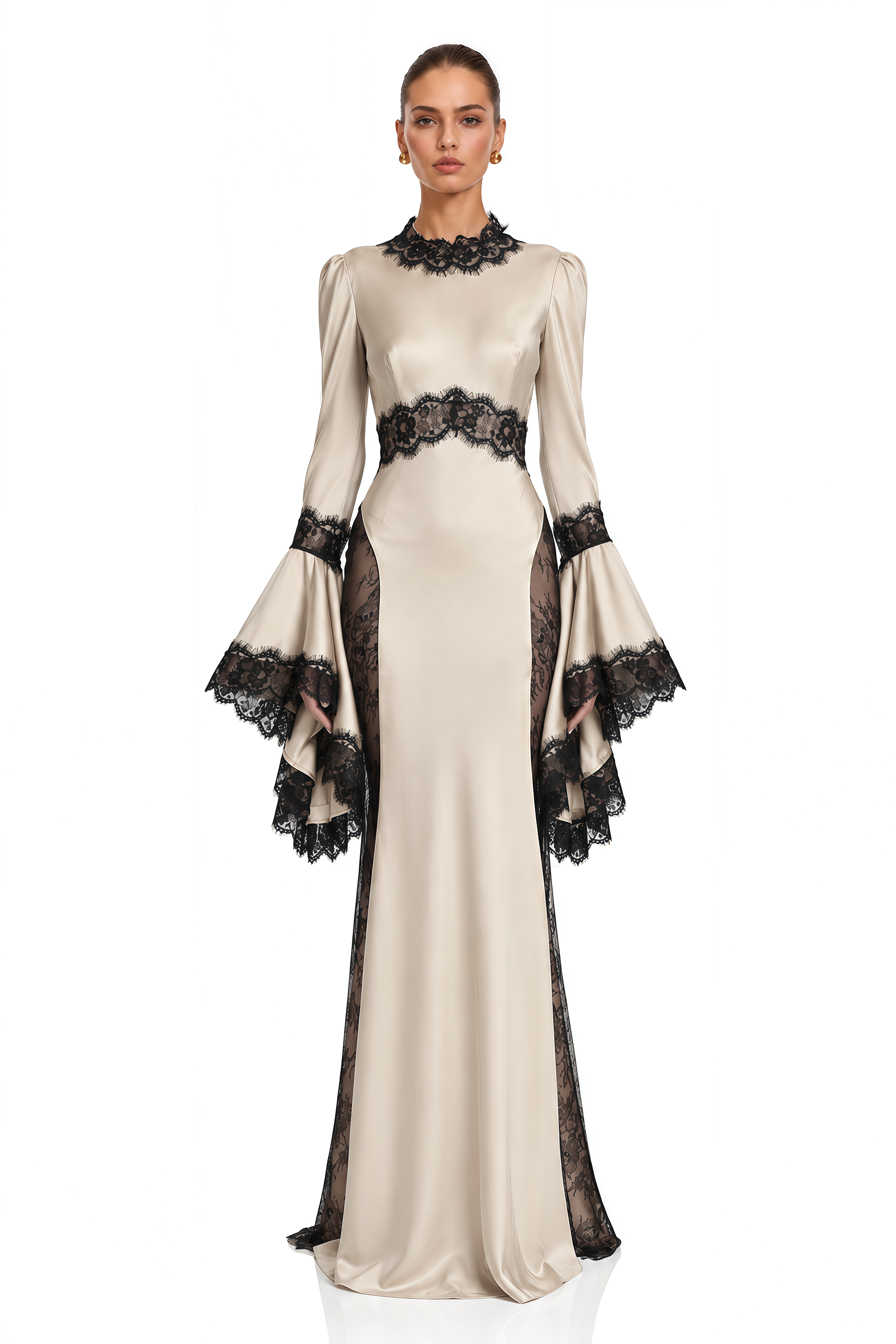 Matilda Champagne Lace Bell Sleeve Maxi Dress
