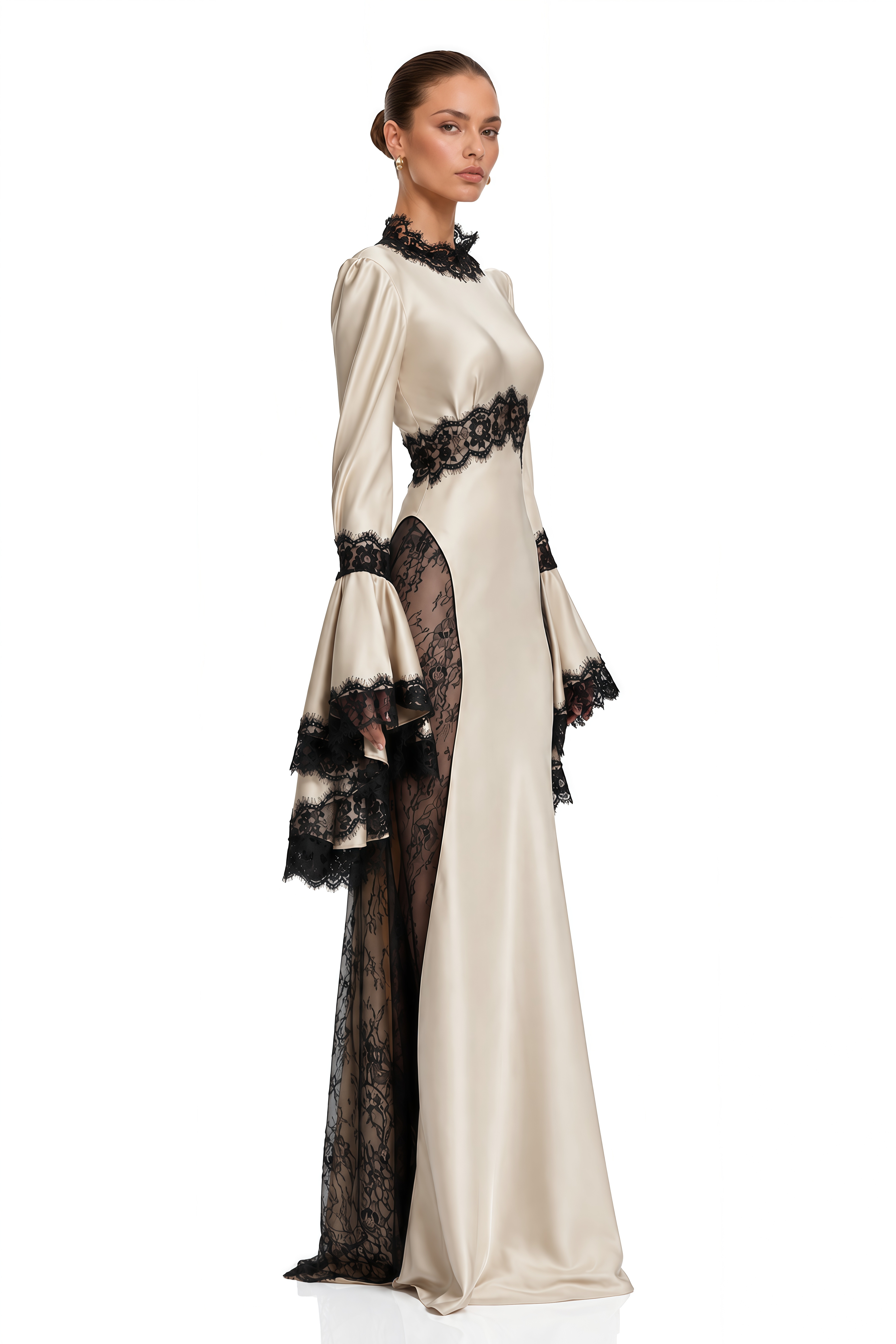Matilda Champagne Lace Bell Sleeve Maxi Dress