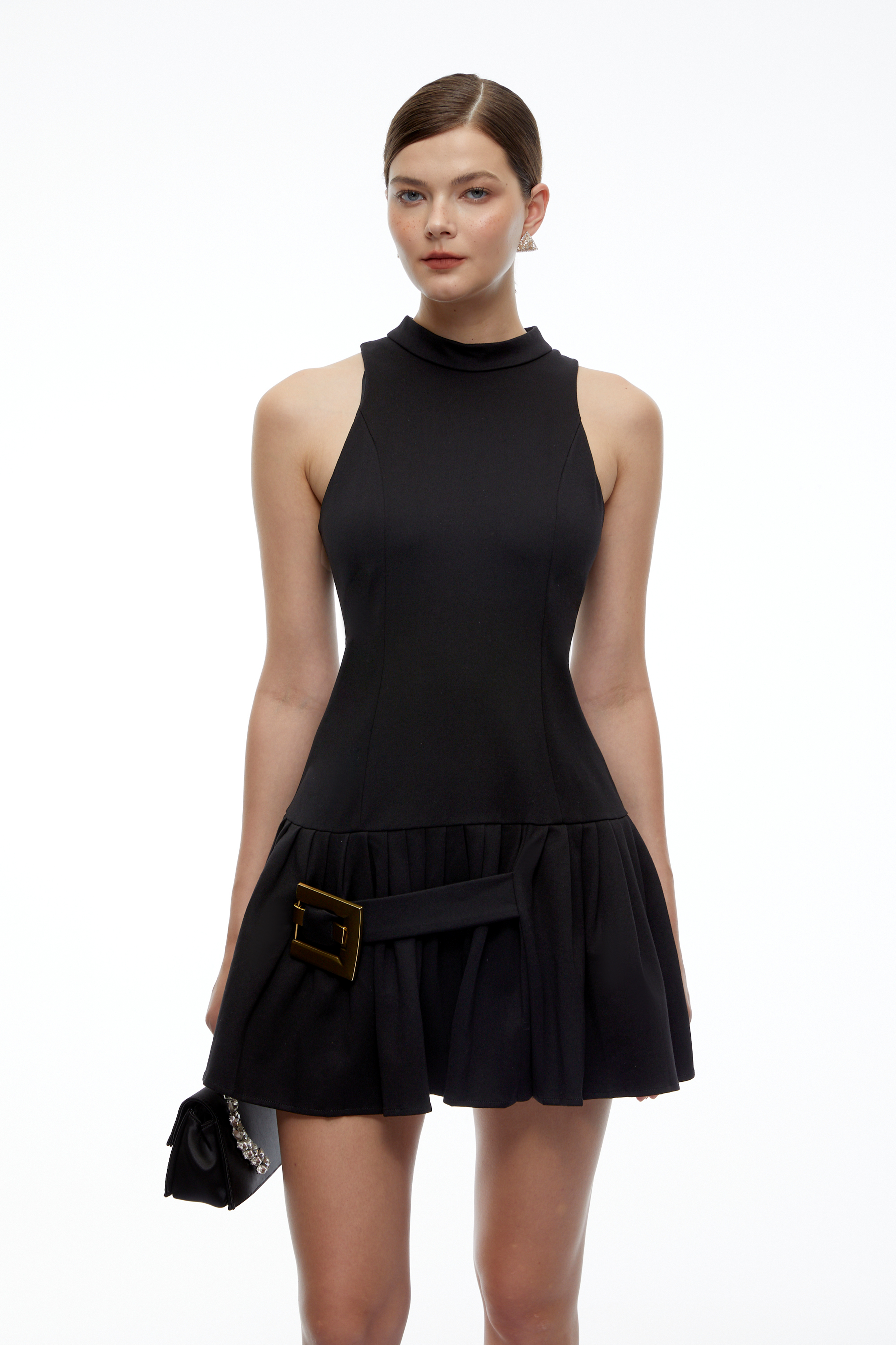 Maya Black Shirred Mini Dress