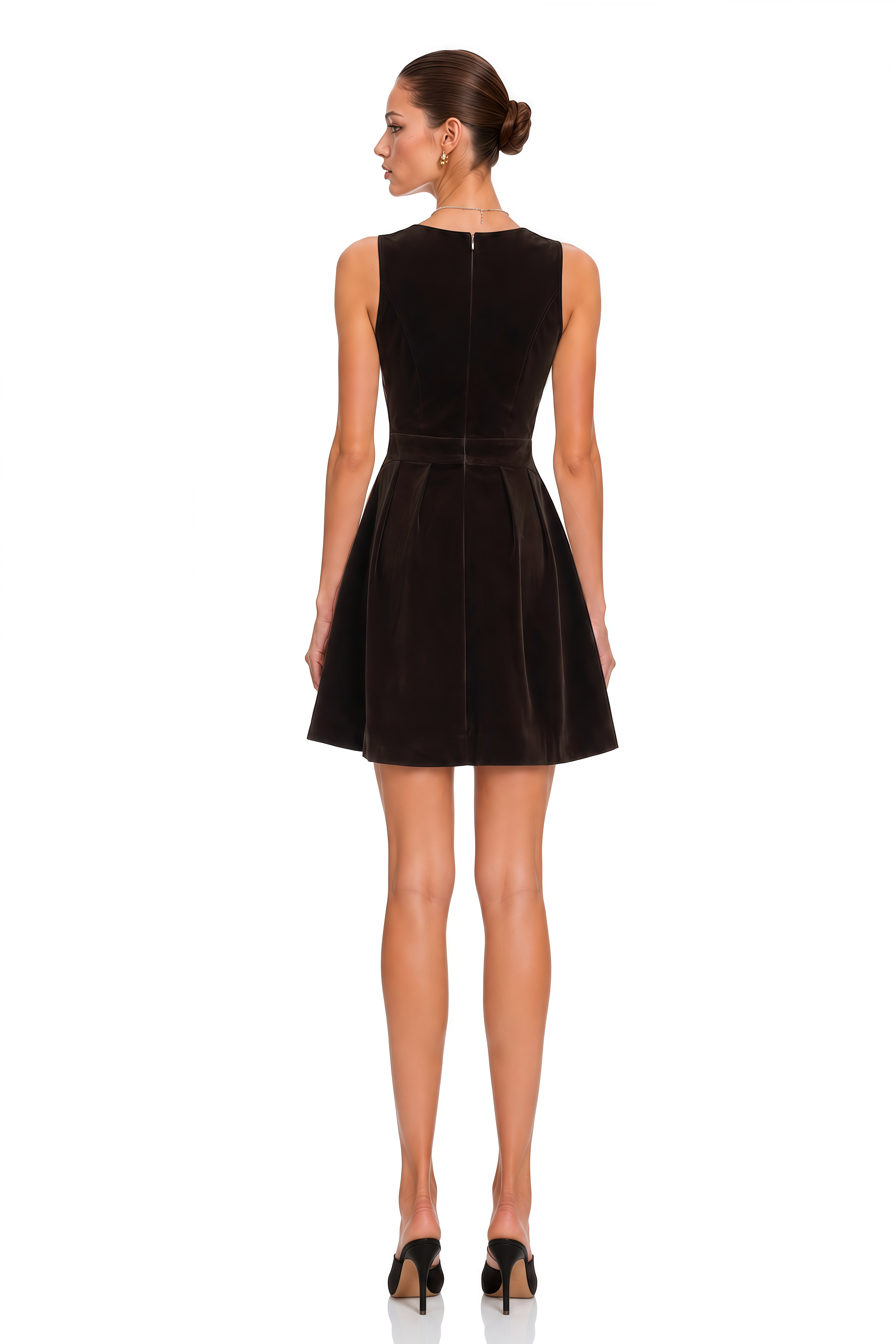 Melat Chocolate Brown Lace Plunge Bow Mini Dress