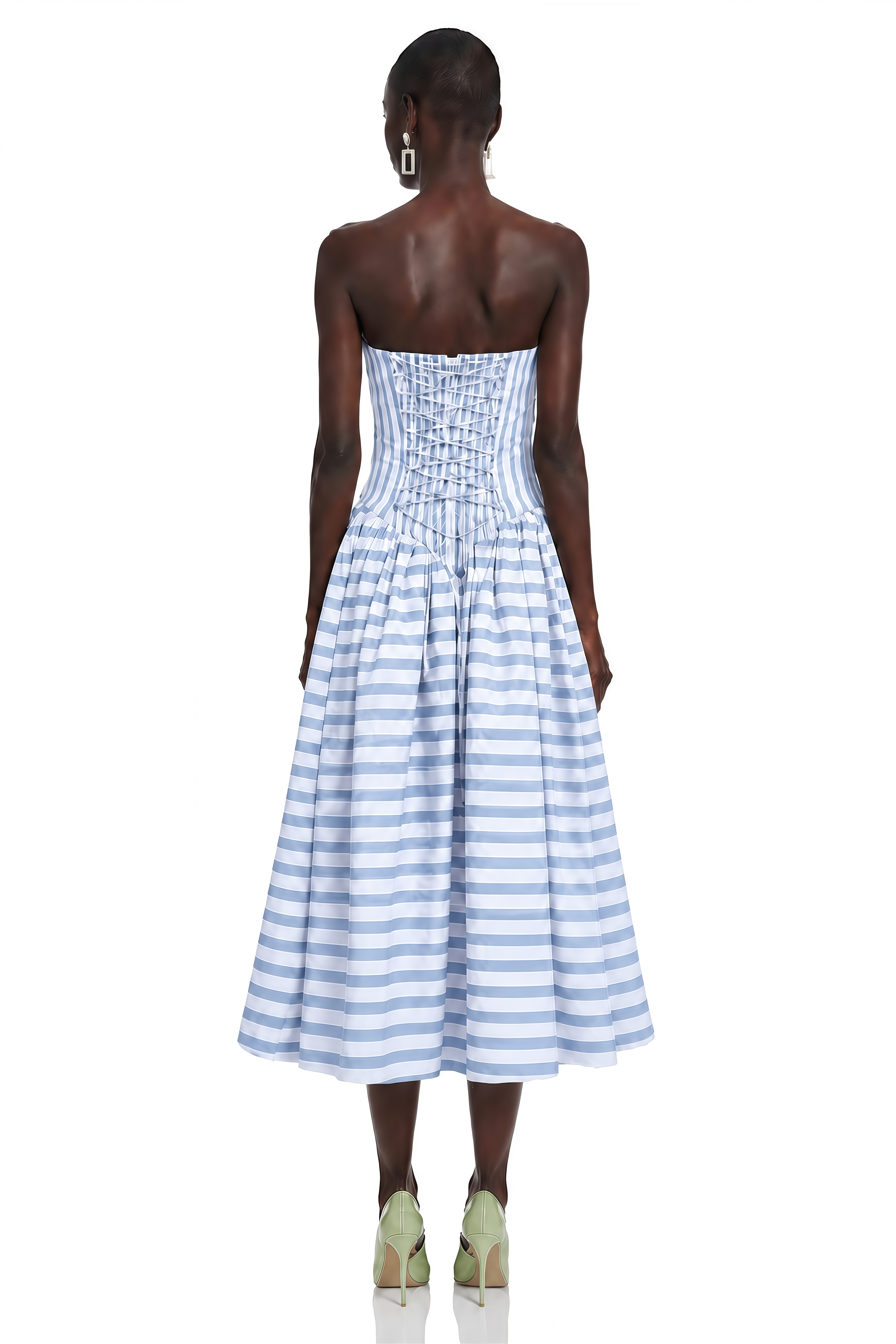 Melissa Blue Sweetheart Midi Dress with Horizontal Stripes