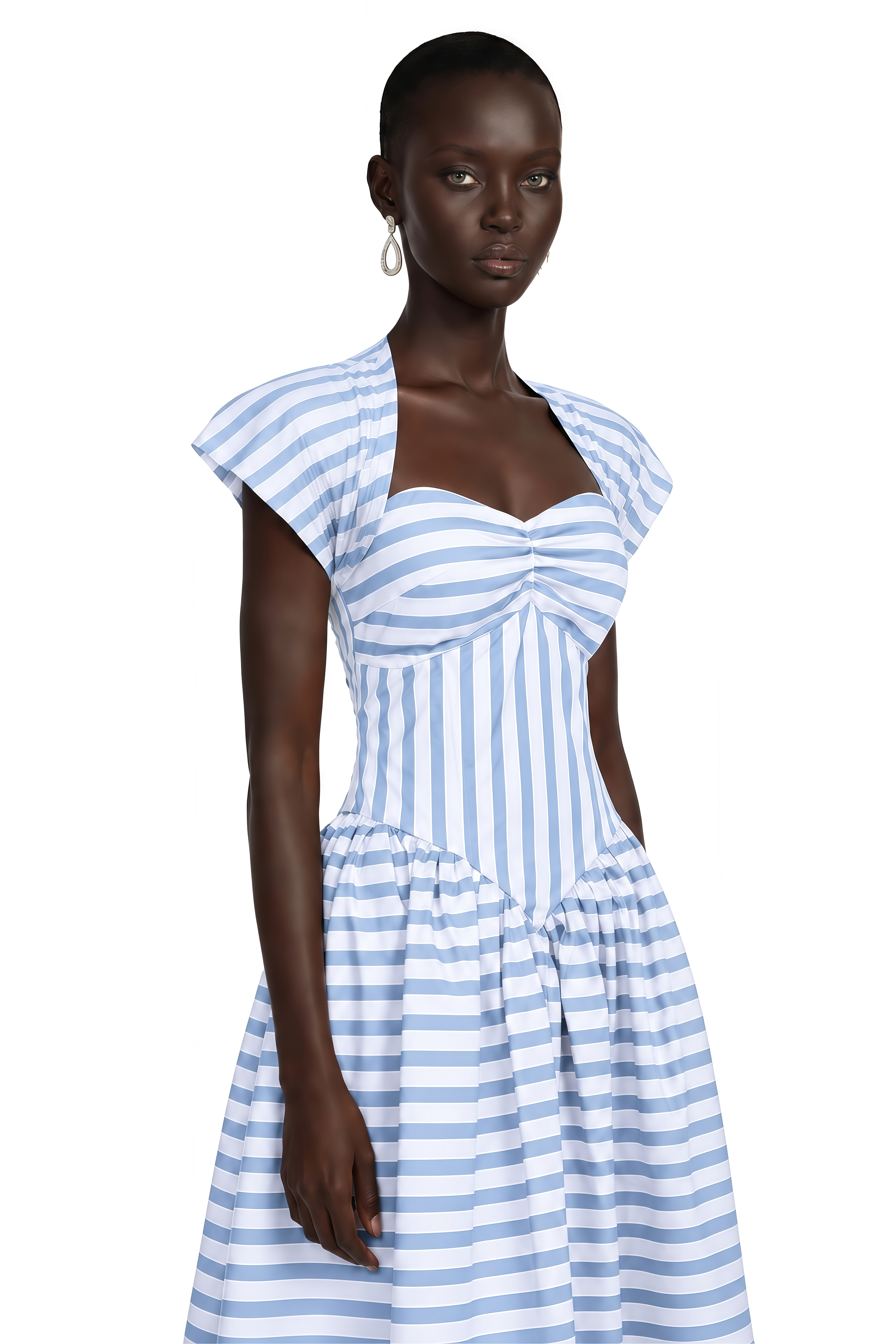 Melissa Blue Sweetheart Midi Dress with Horizontal Stripes