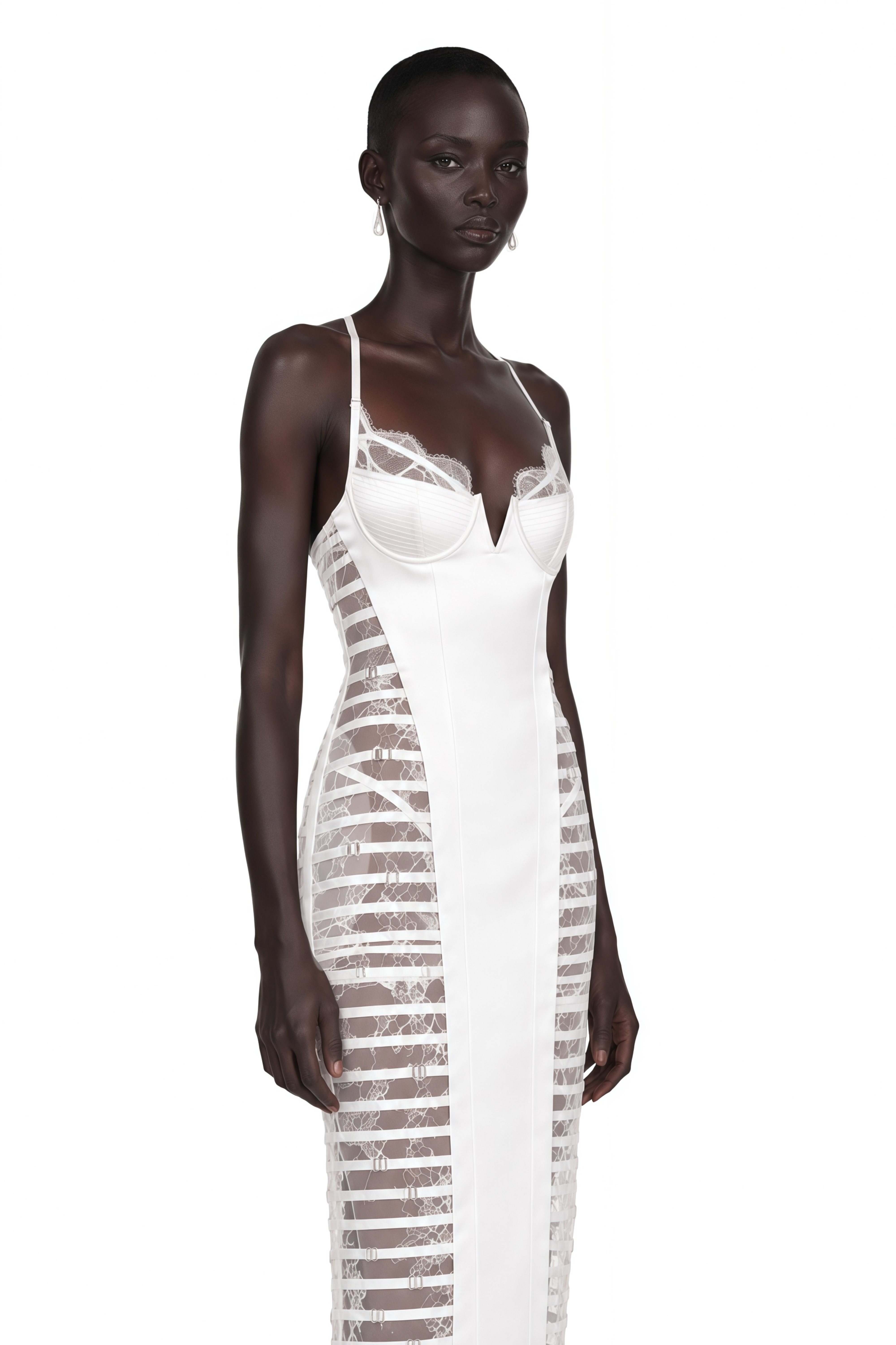 Melora White Floral Lace Semi-Sheer Midi Dress