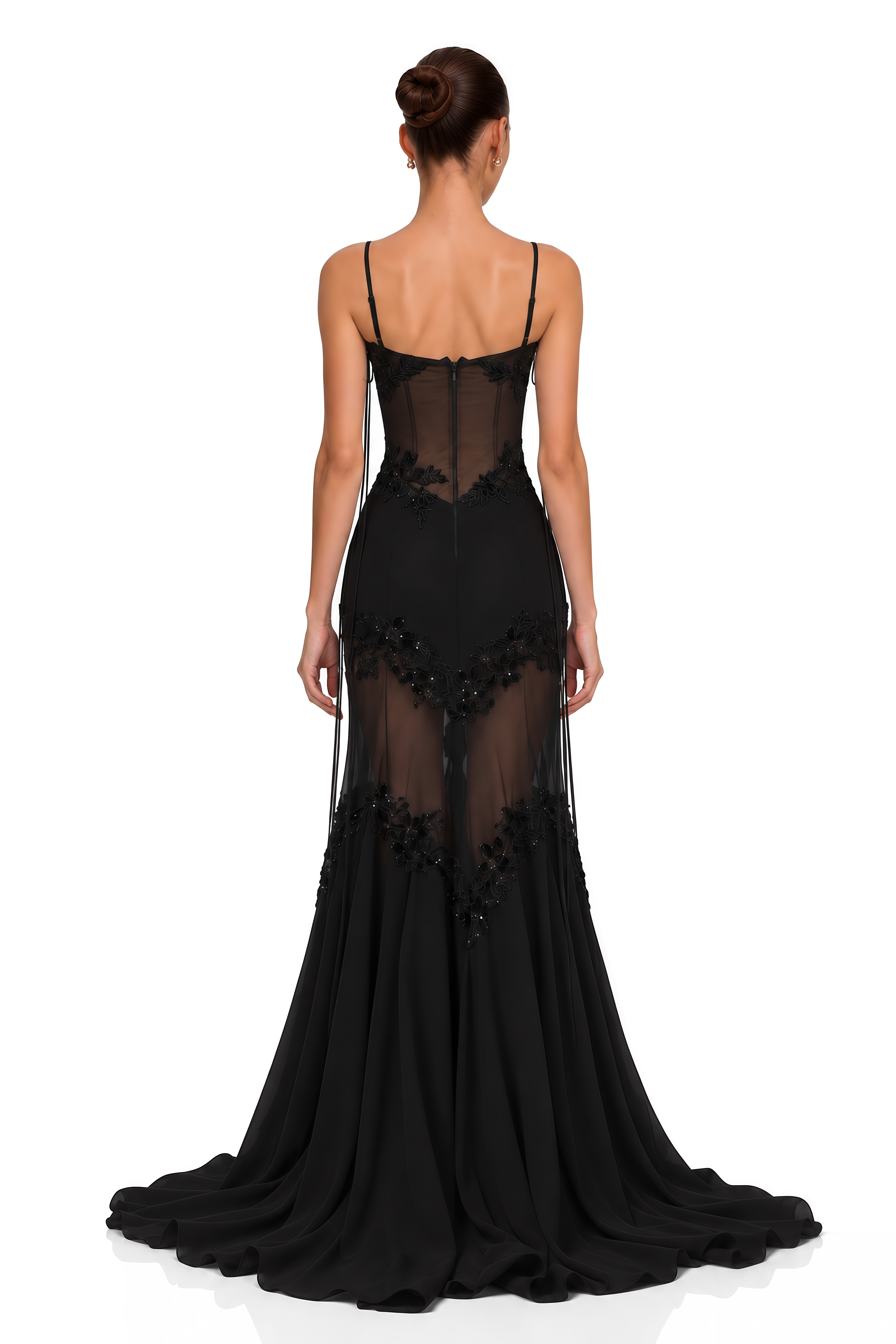 Melusine Black Embellished Sheer Corset Maxi Dress