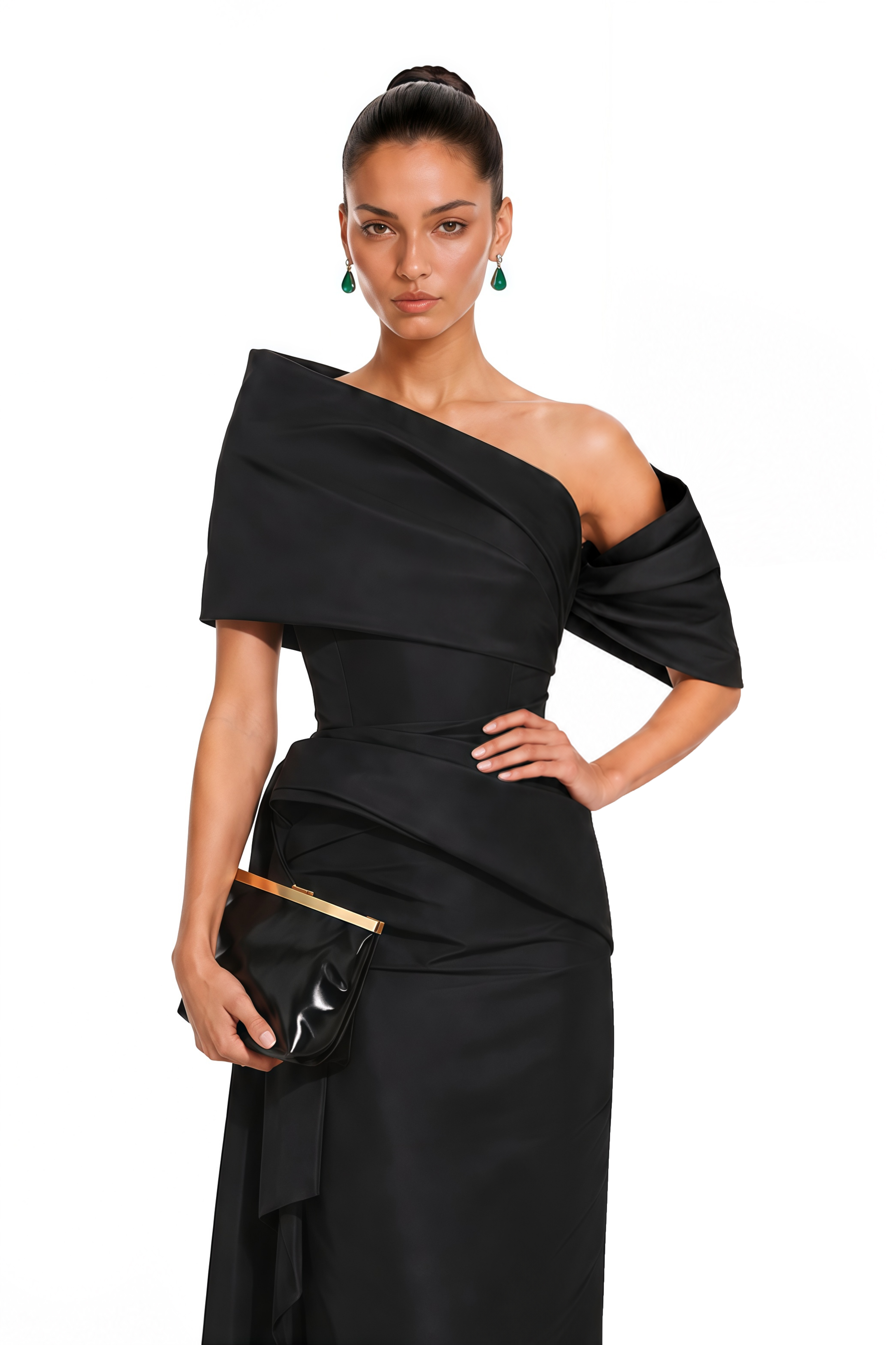 Merritt Black One-Shoulder Draped Maxi Dress