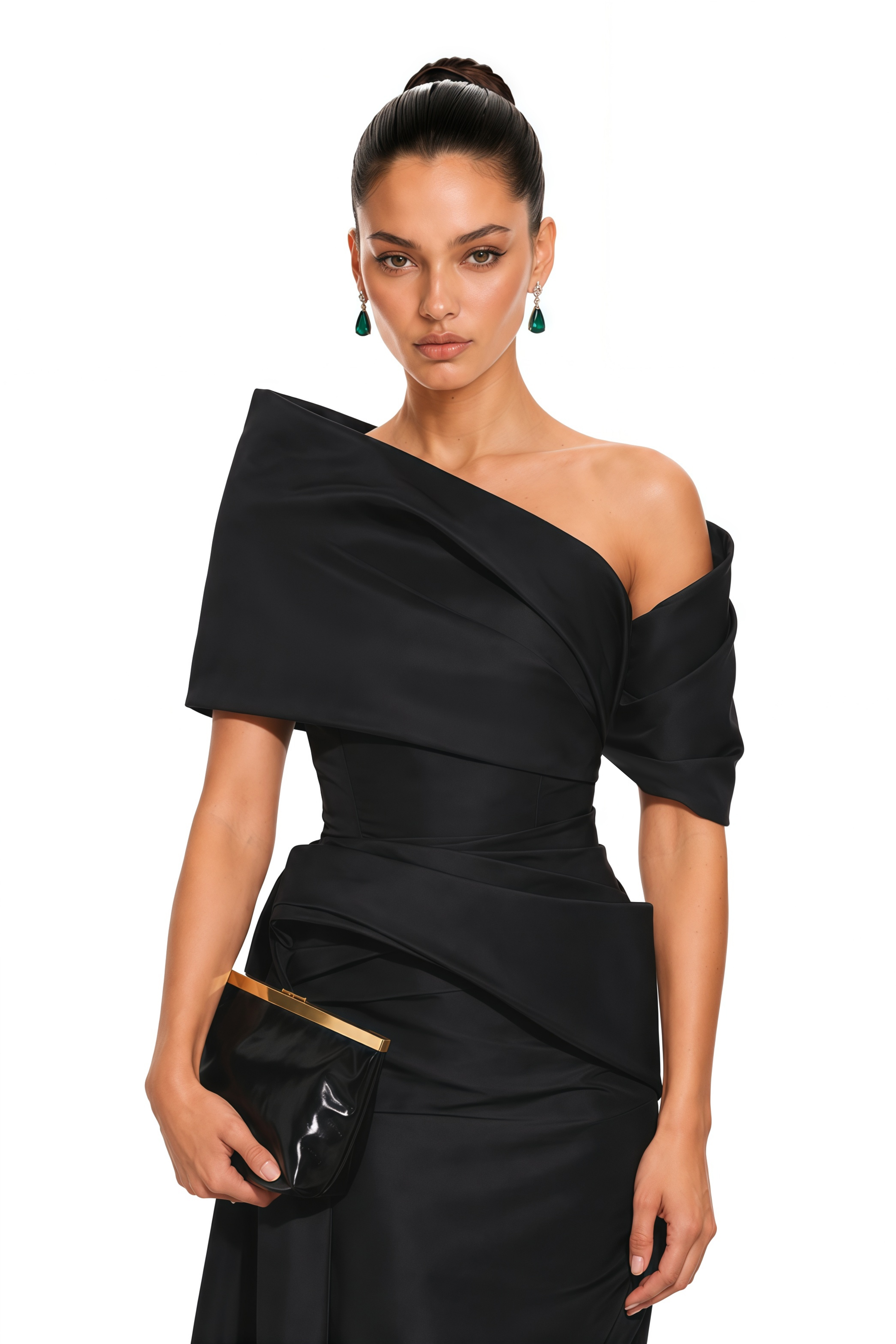 Merritt Black One-Shoulder Draped Maxi Dress