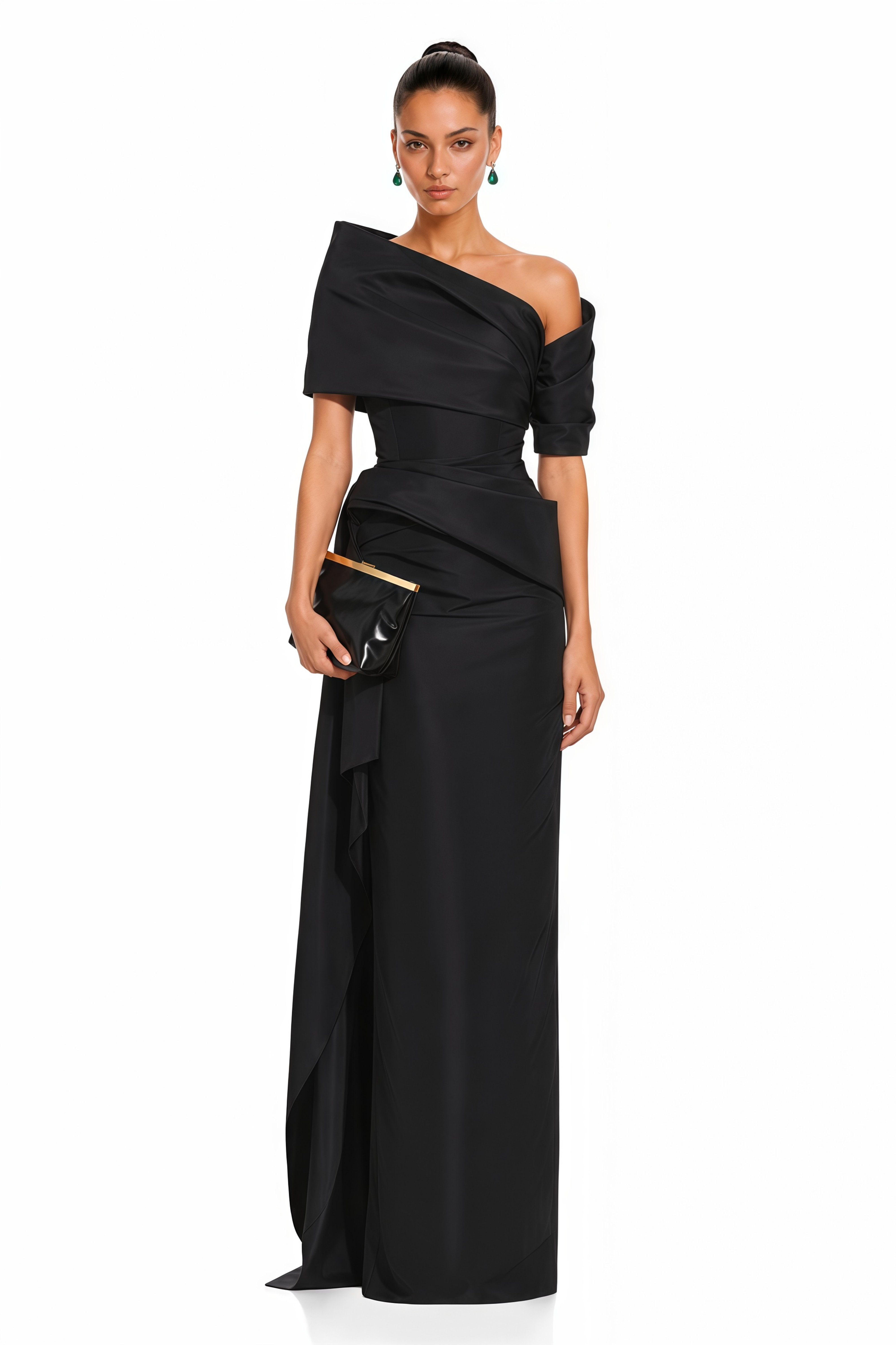 Merritt Black One-Shoulder Draped Maxi Dress