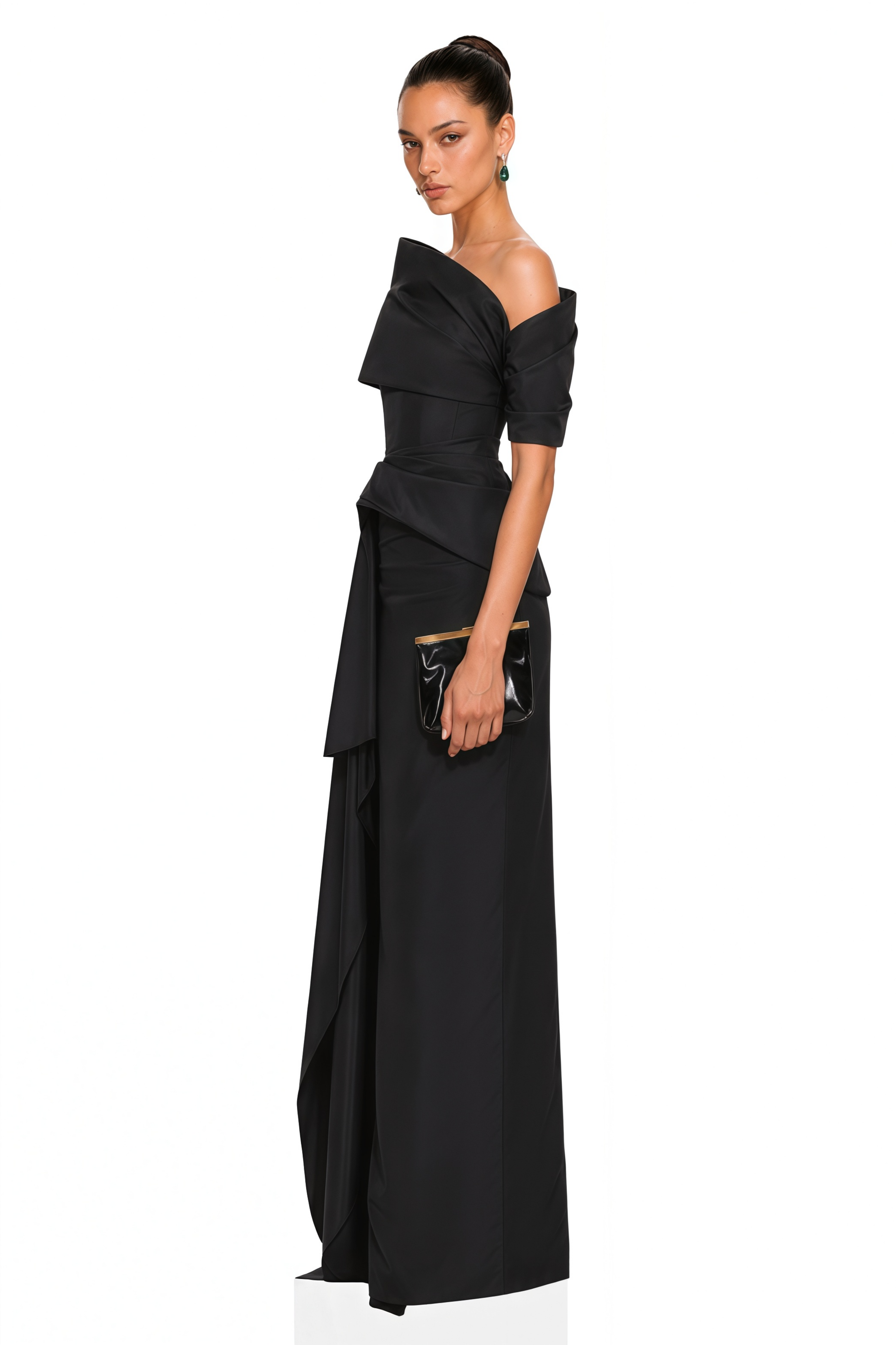 Merritt Black One-Shoulder Draped Maxi Dress