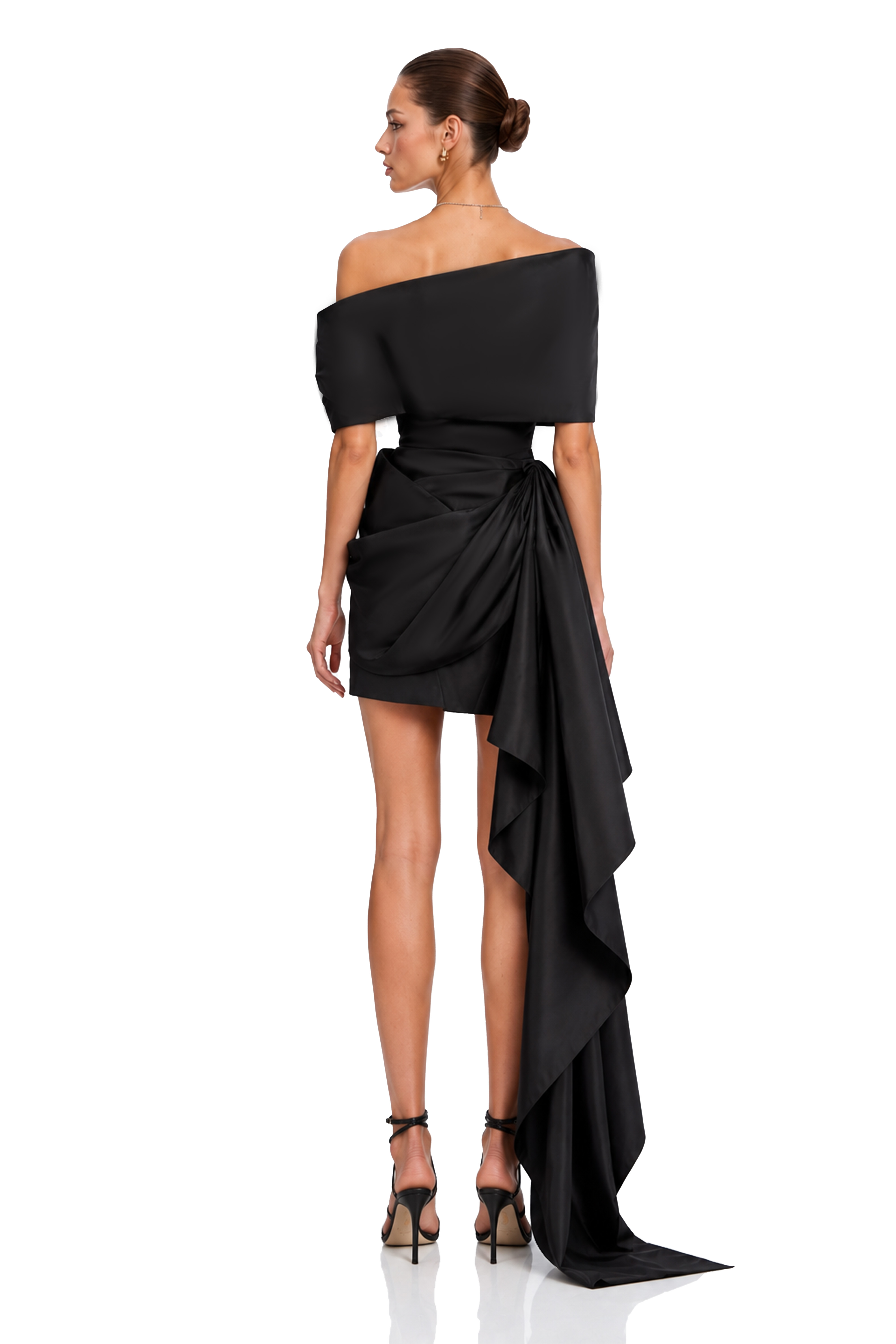 Merritt Black One-Shoulder Draped Mini Dress