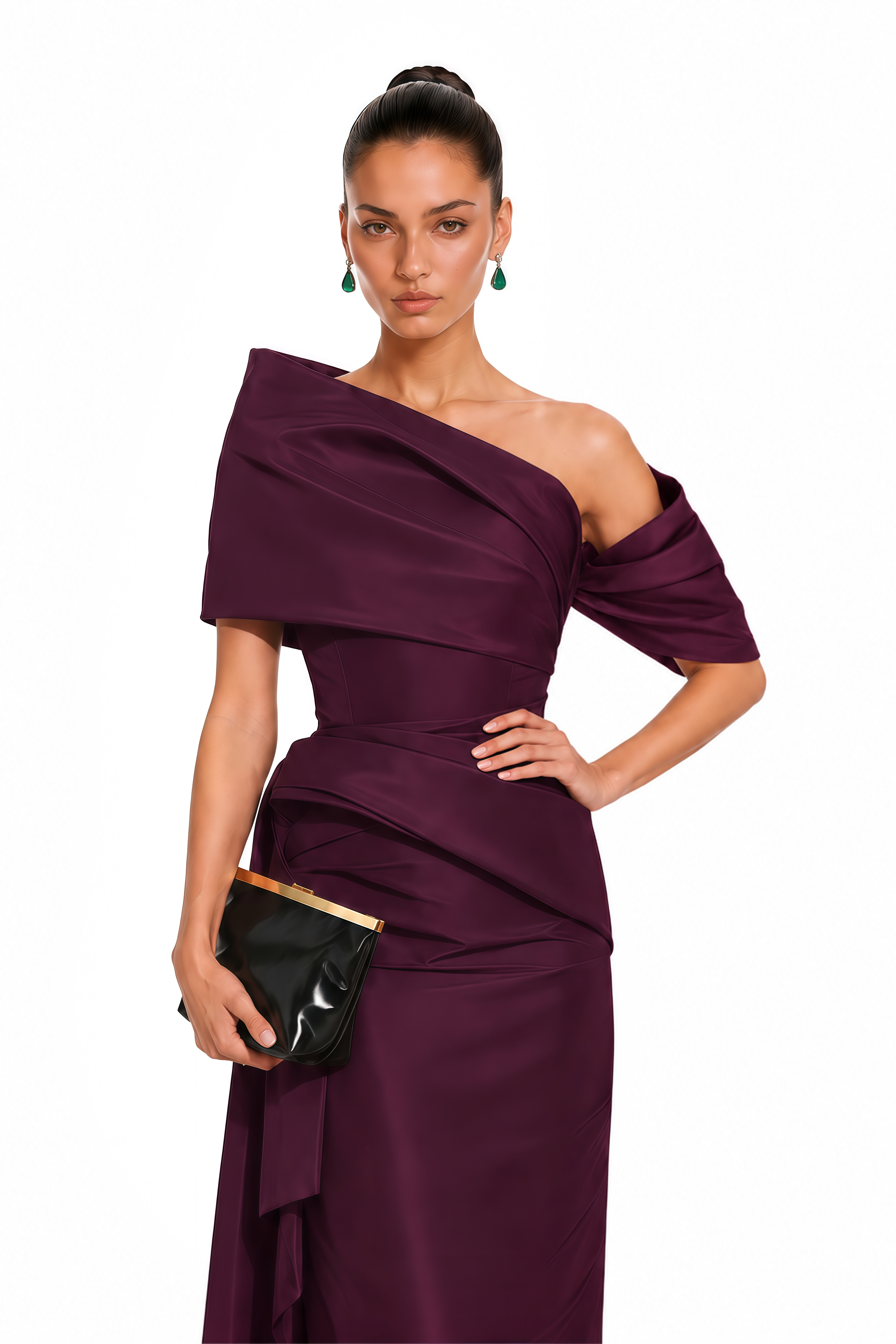 Merritt Plum One-Shoulder Draped Maxi Dress