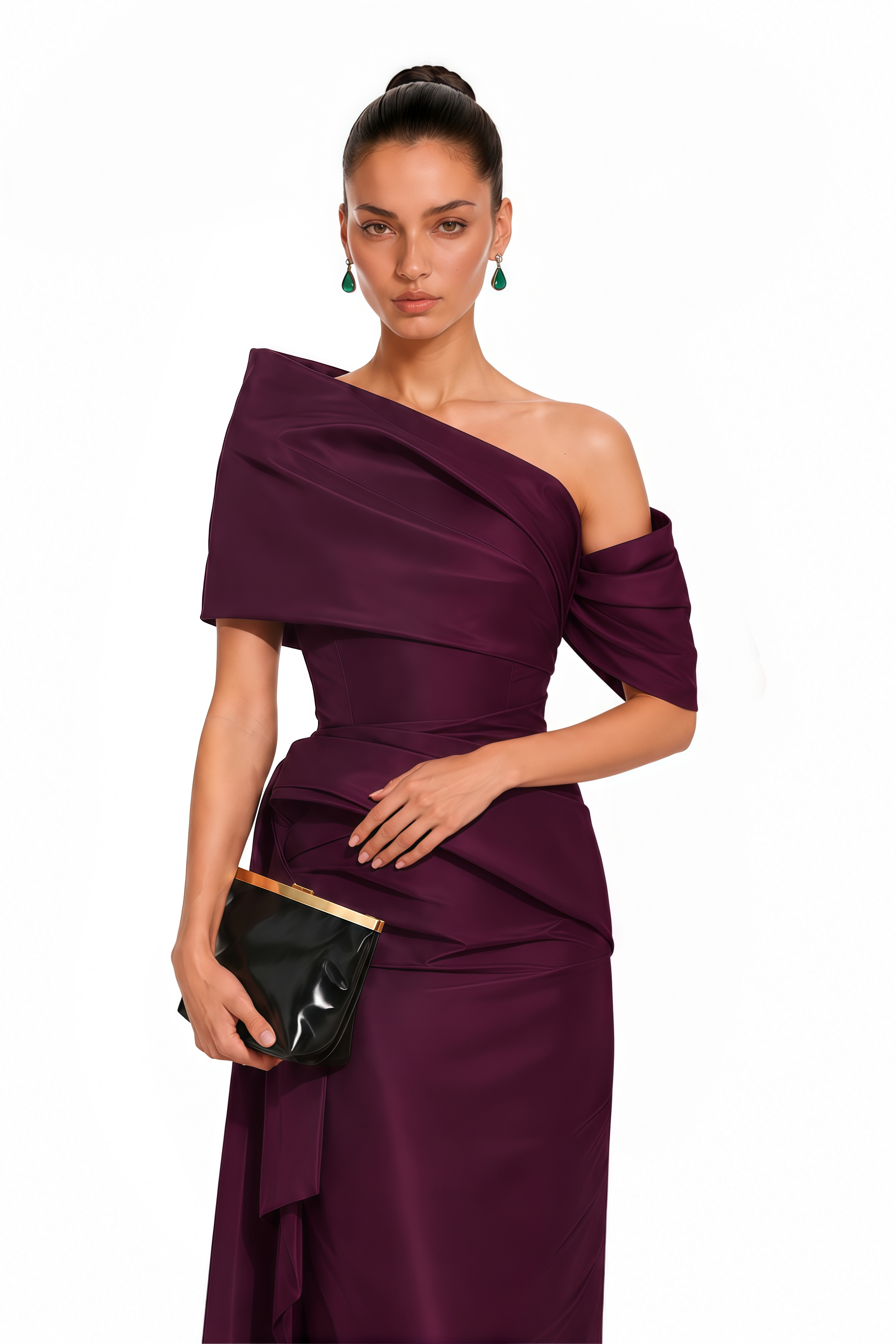 Merritt Plum One-Shoulder Draped Maxi Dress