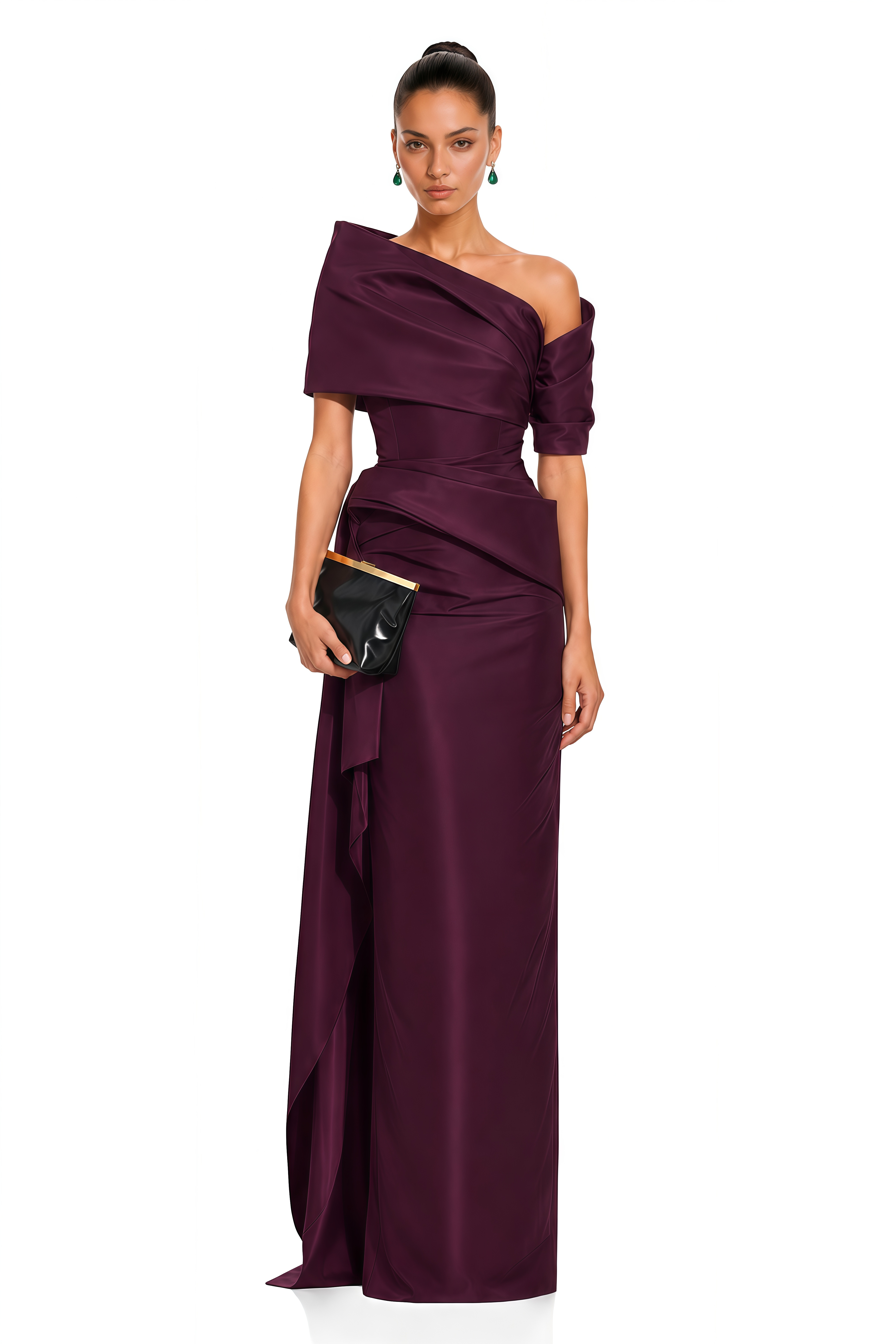 Merritt Plum One-Shoulder Draped Maxi Dress