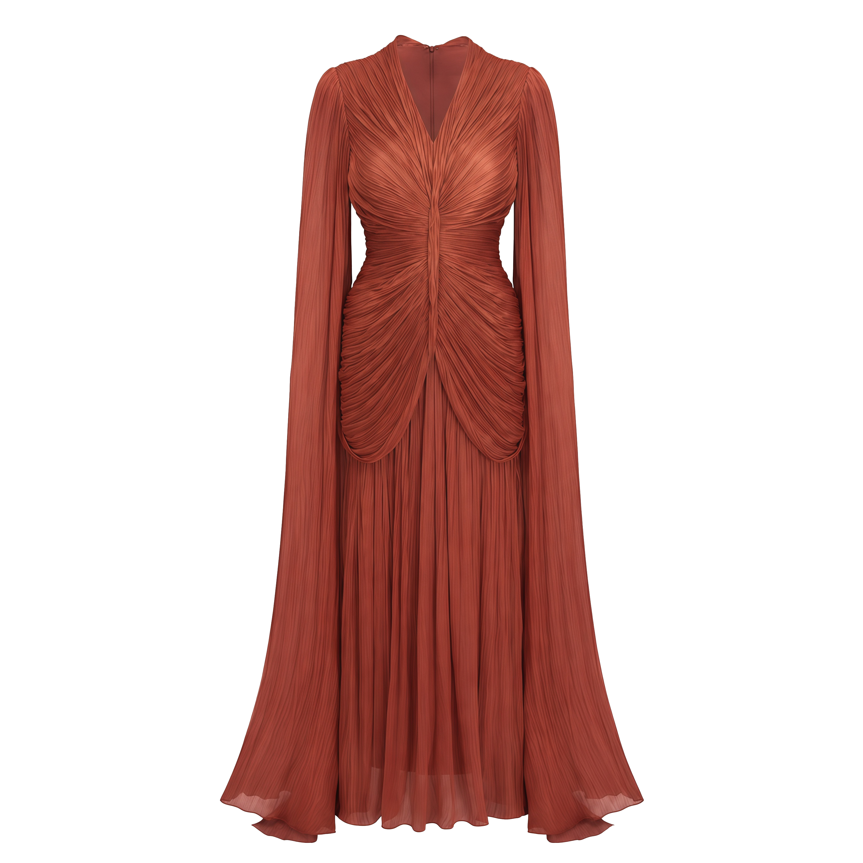 rust brown dress Merve Draped Ruched Maxi Cara is made for