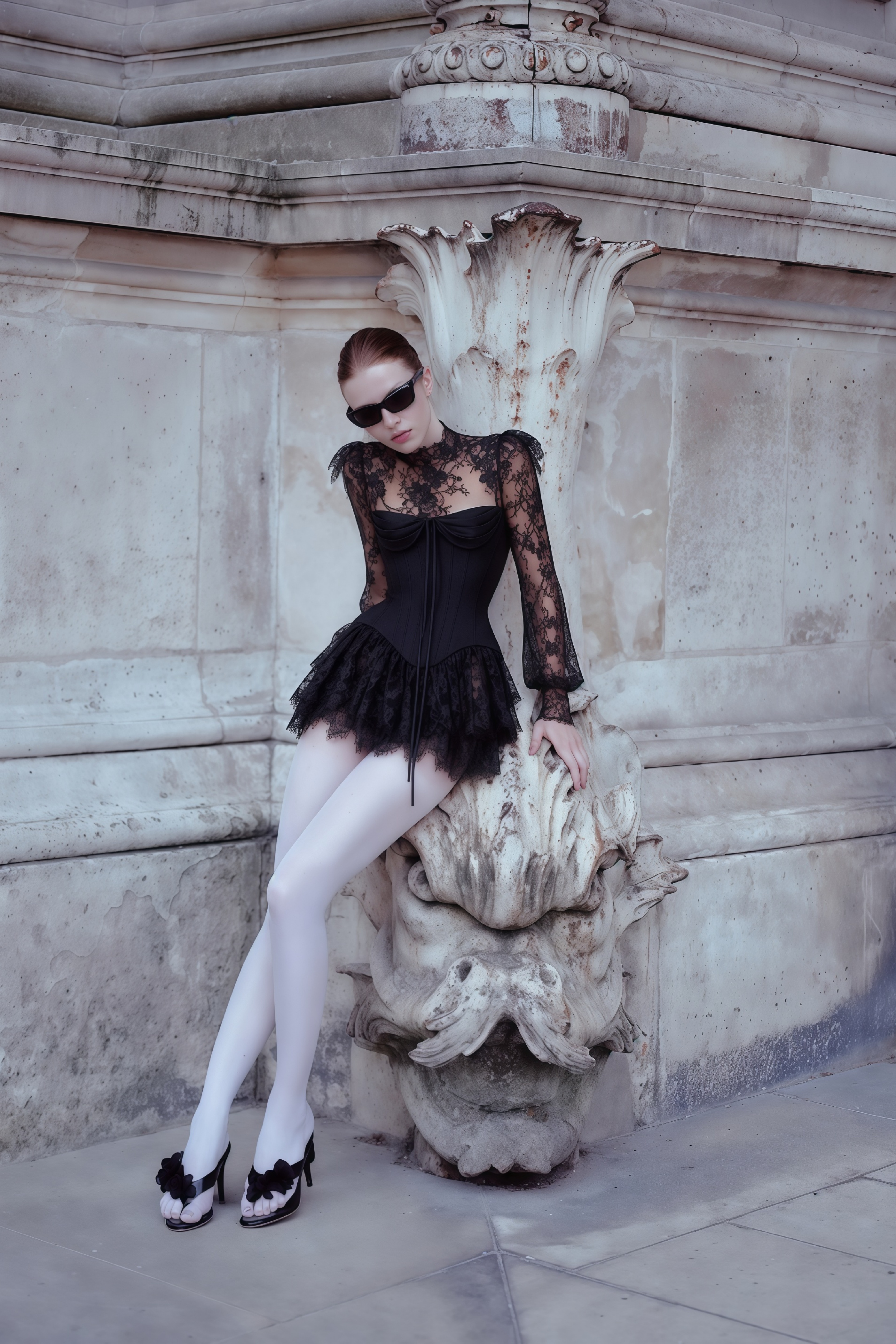 Michalina Black Lace Convertible Gown with Long Sleeves