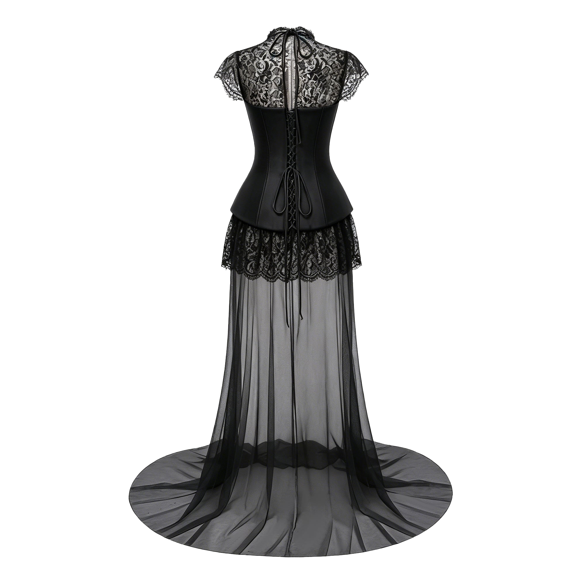 Michalina Black Lace Convertible Gown with Detachable Skirt