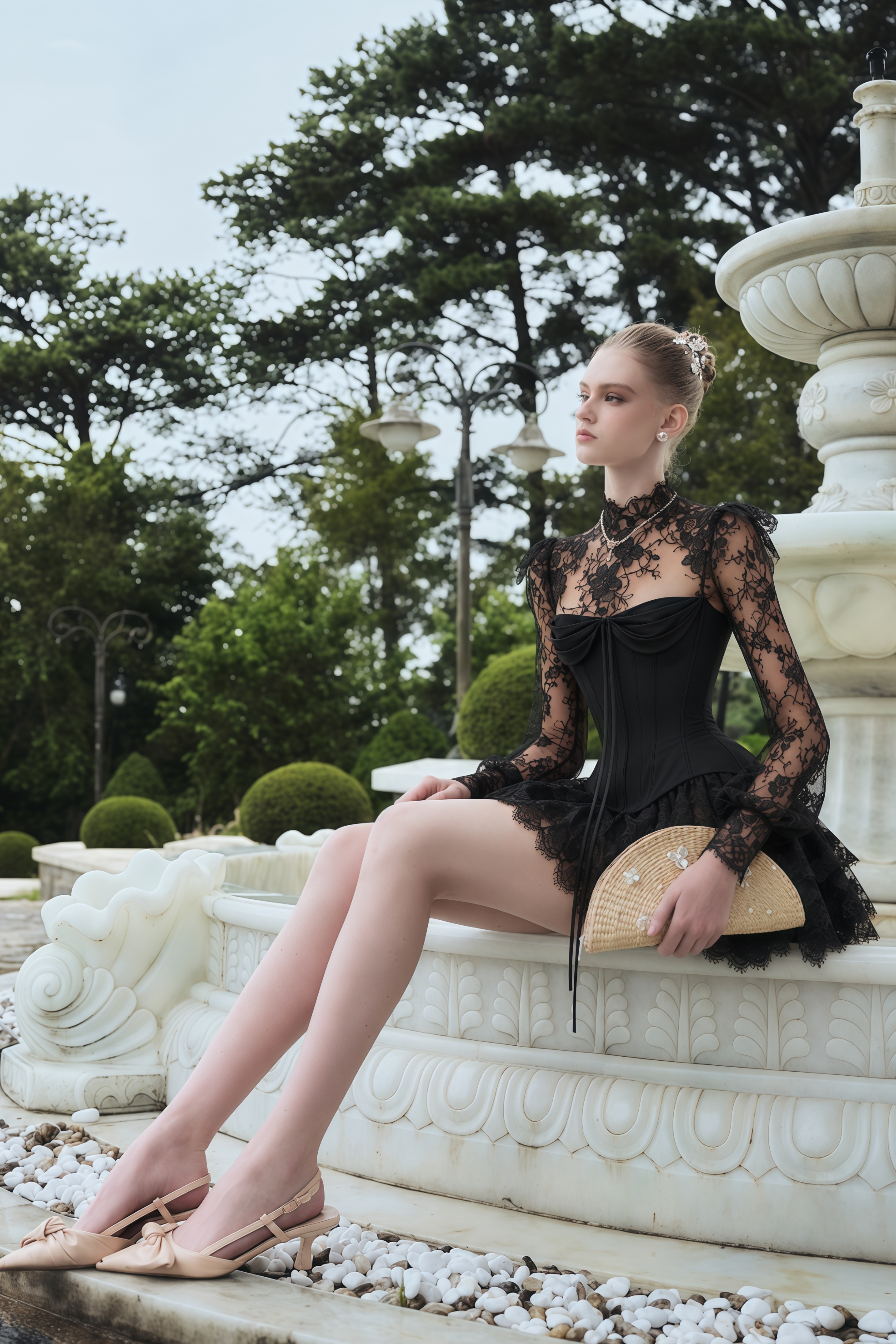 Michalina Black Lace Convertible Gown with Long Sleeves