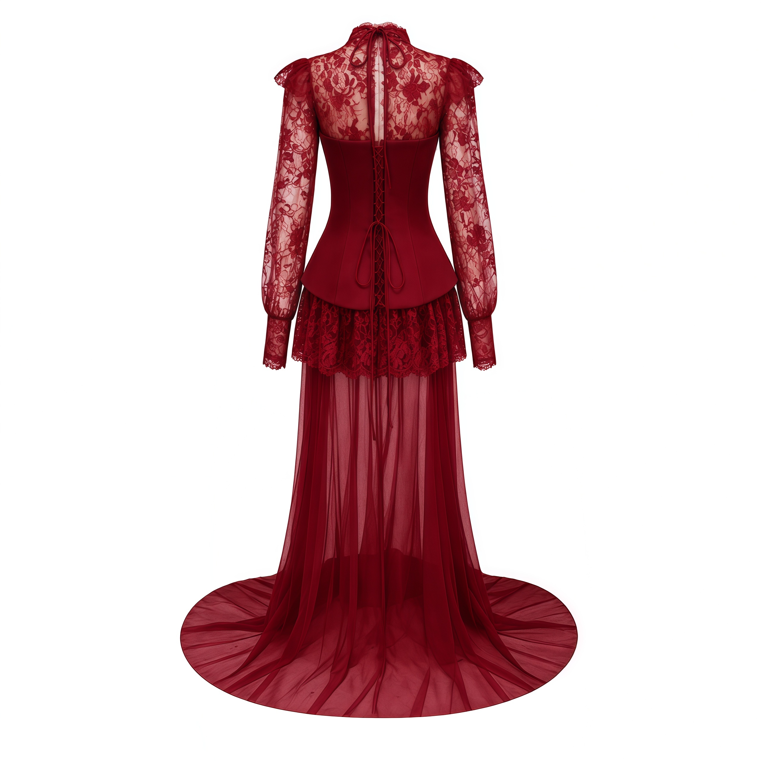 Michalina Burgundy Lace Convertible Gown with Long Sleeves